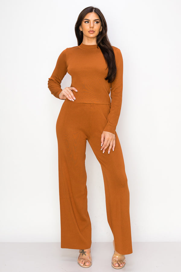 Knit Mock-Neck Top and Pants Set