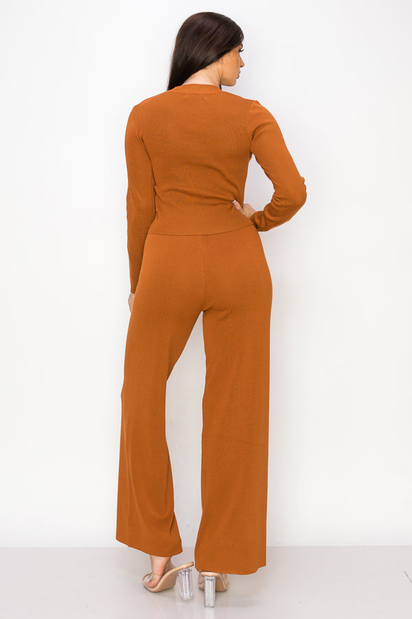 Knit Mock-Neck Top and Pants Set