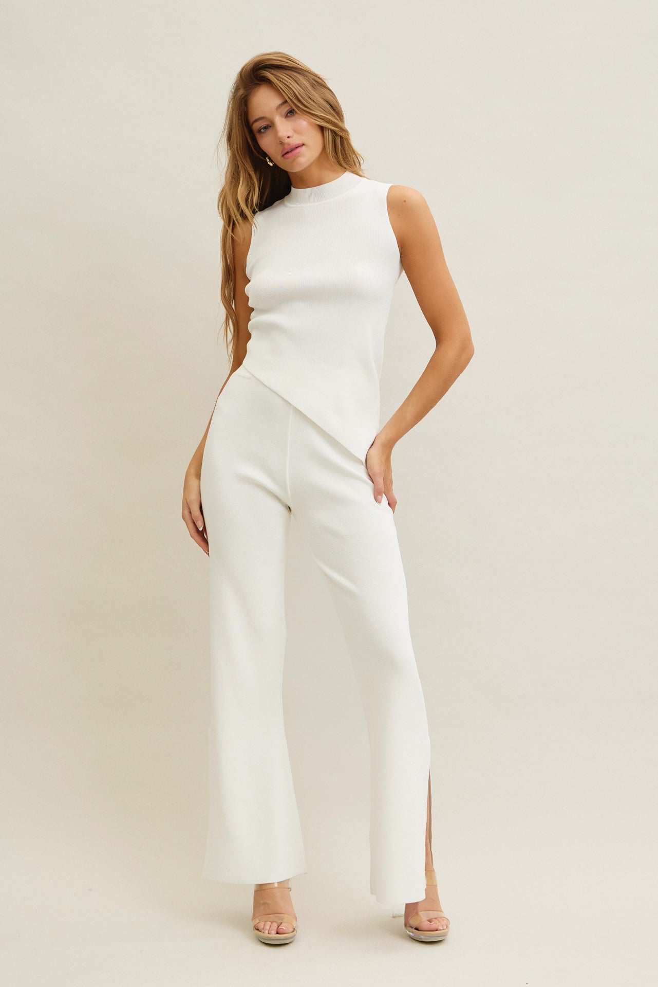 Knit Asymmetric Hem Top and Bottom Set