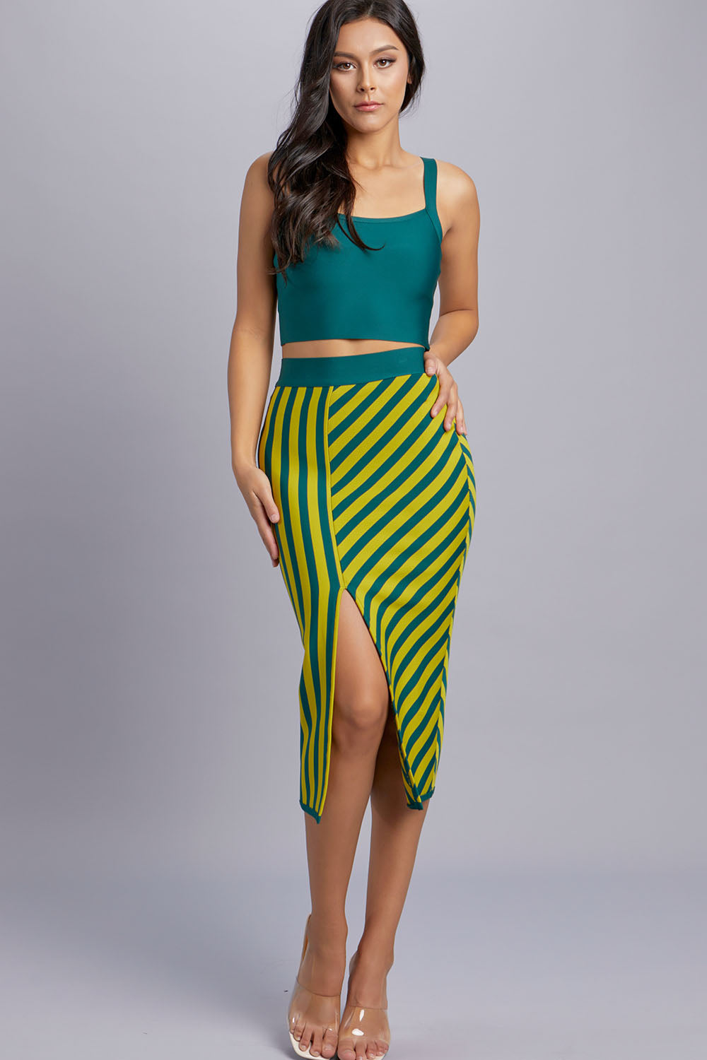 Sleeveless Crop Top and Bandage Skirt Set