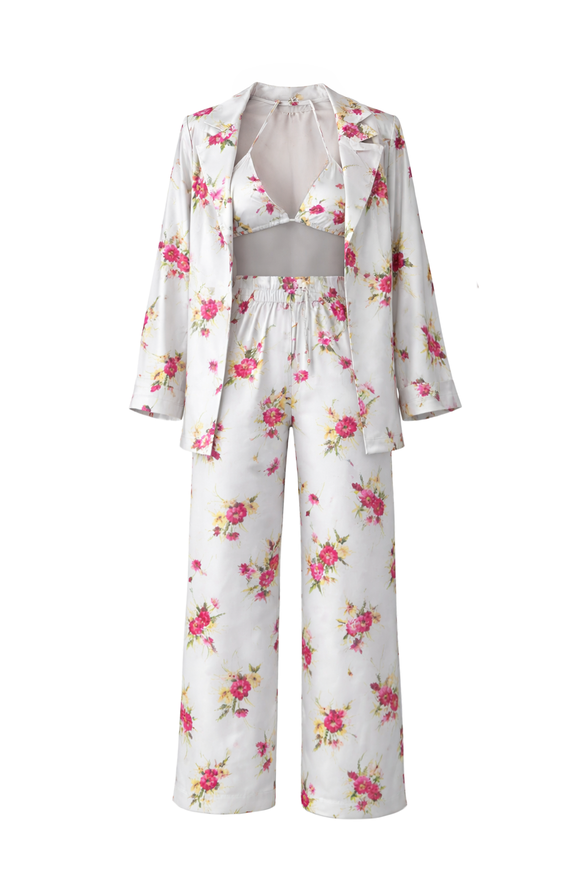 Satin Floral Print 3 Piece Set