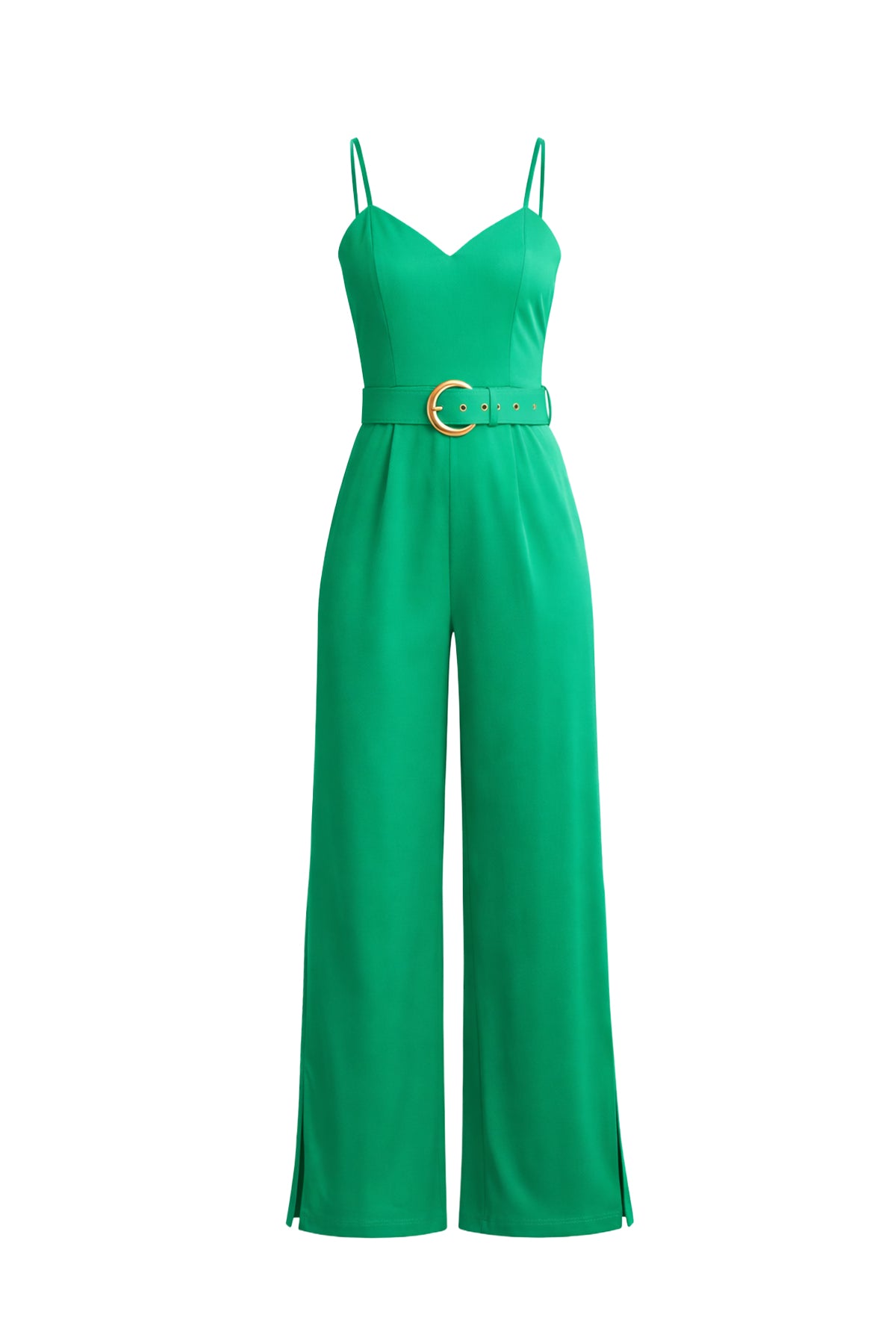 Woven Strappy Jumpsuit With High Side Leg Slits