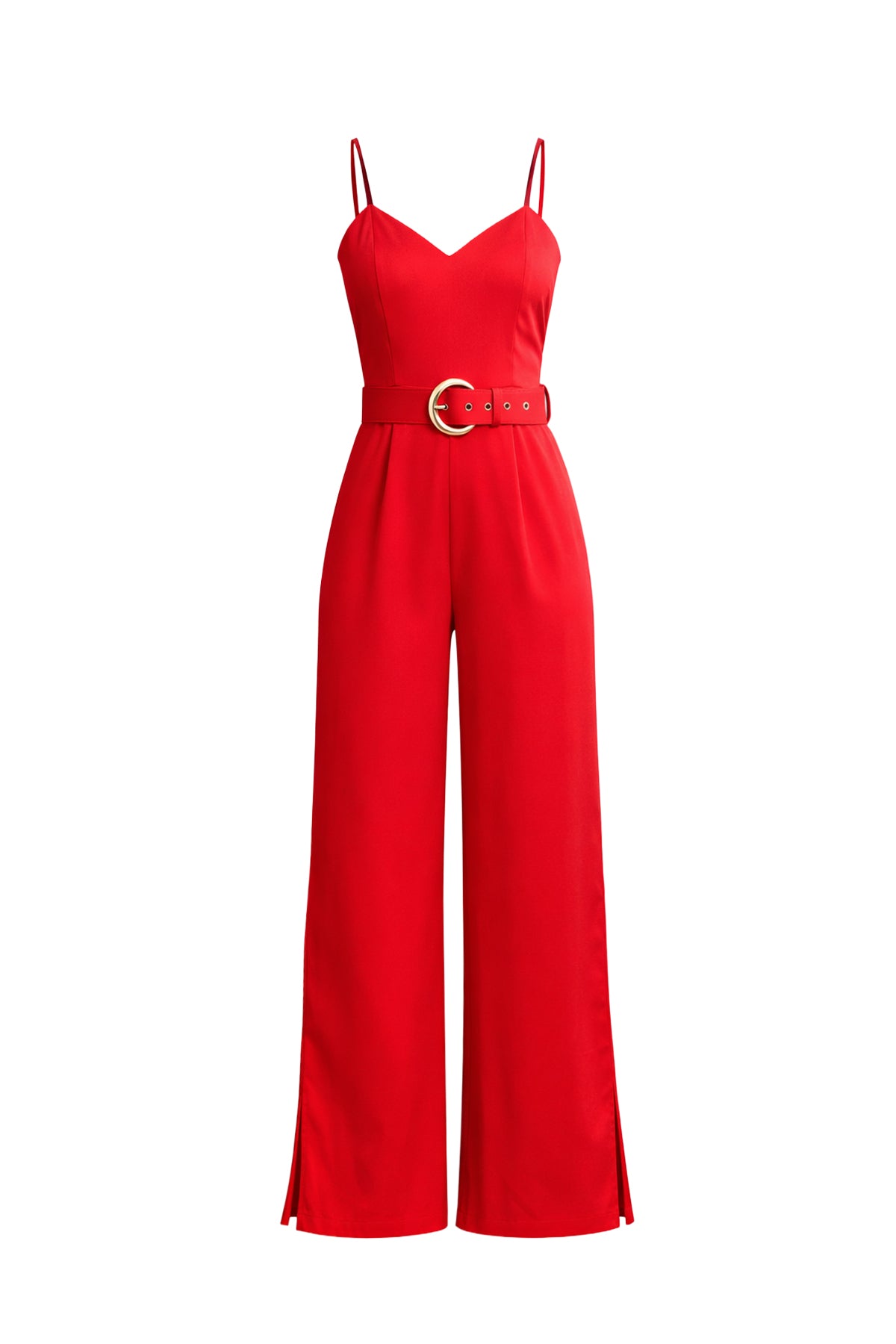 Woven Strappy Jumpsuit With High Side Leg Slits