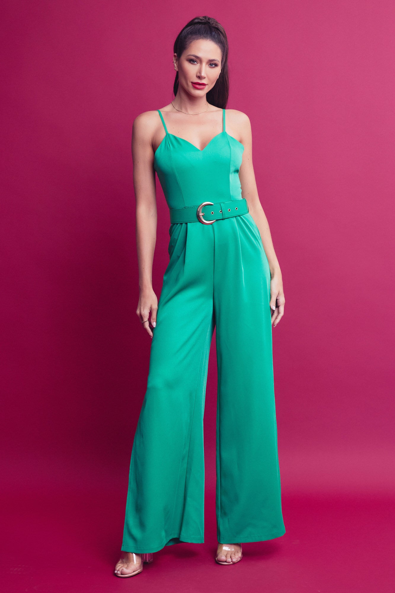 Woven Strappy Jumpsuit With High Side Leg Slits