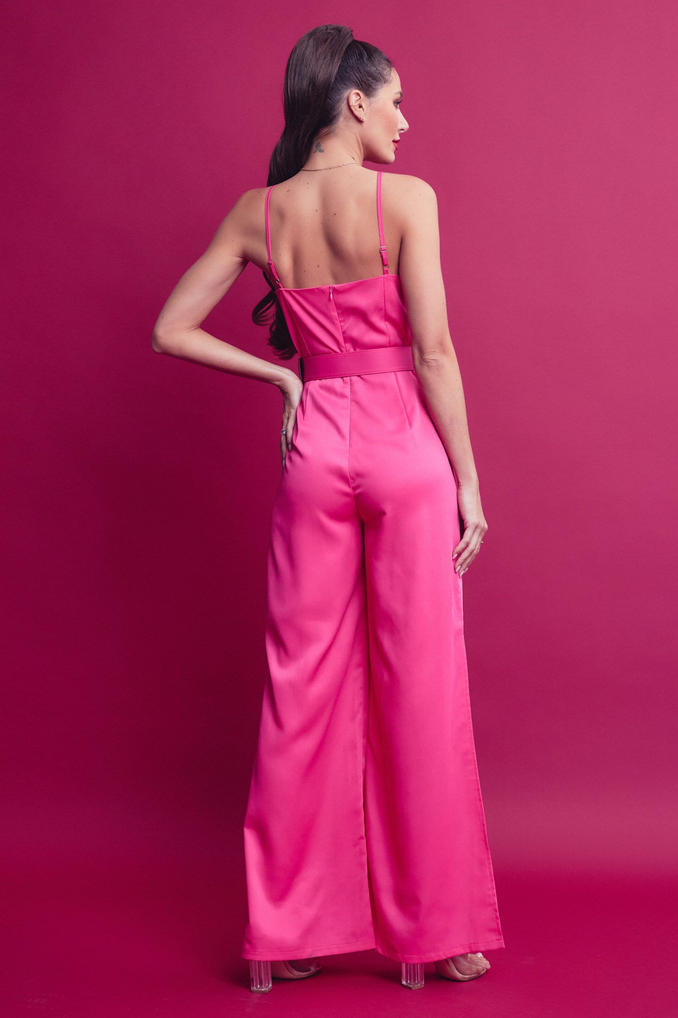 Woven Strappy Jumpsuit With High Side Leg Slits