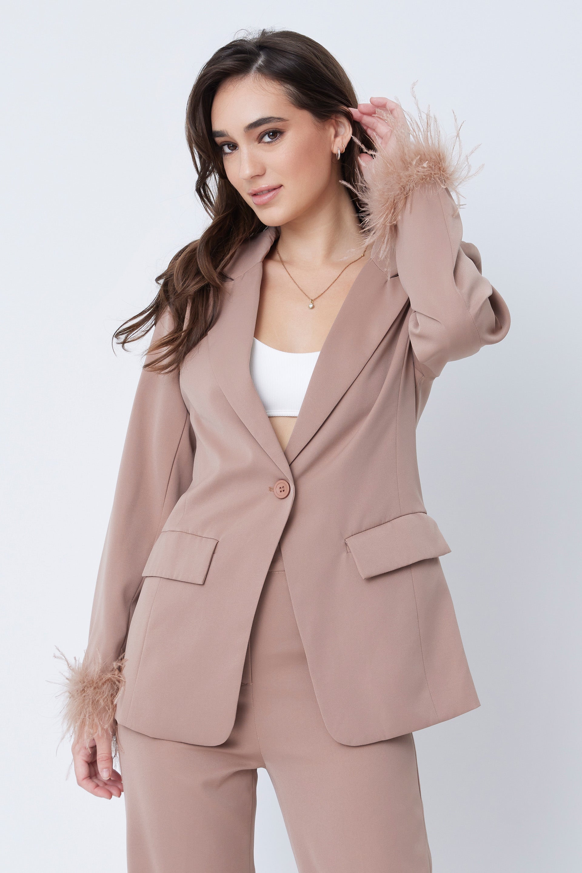 Feather Blazer Suit Set