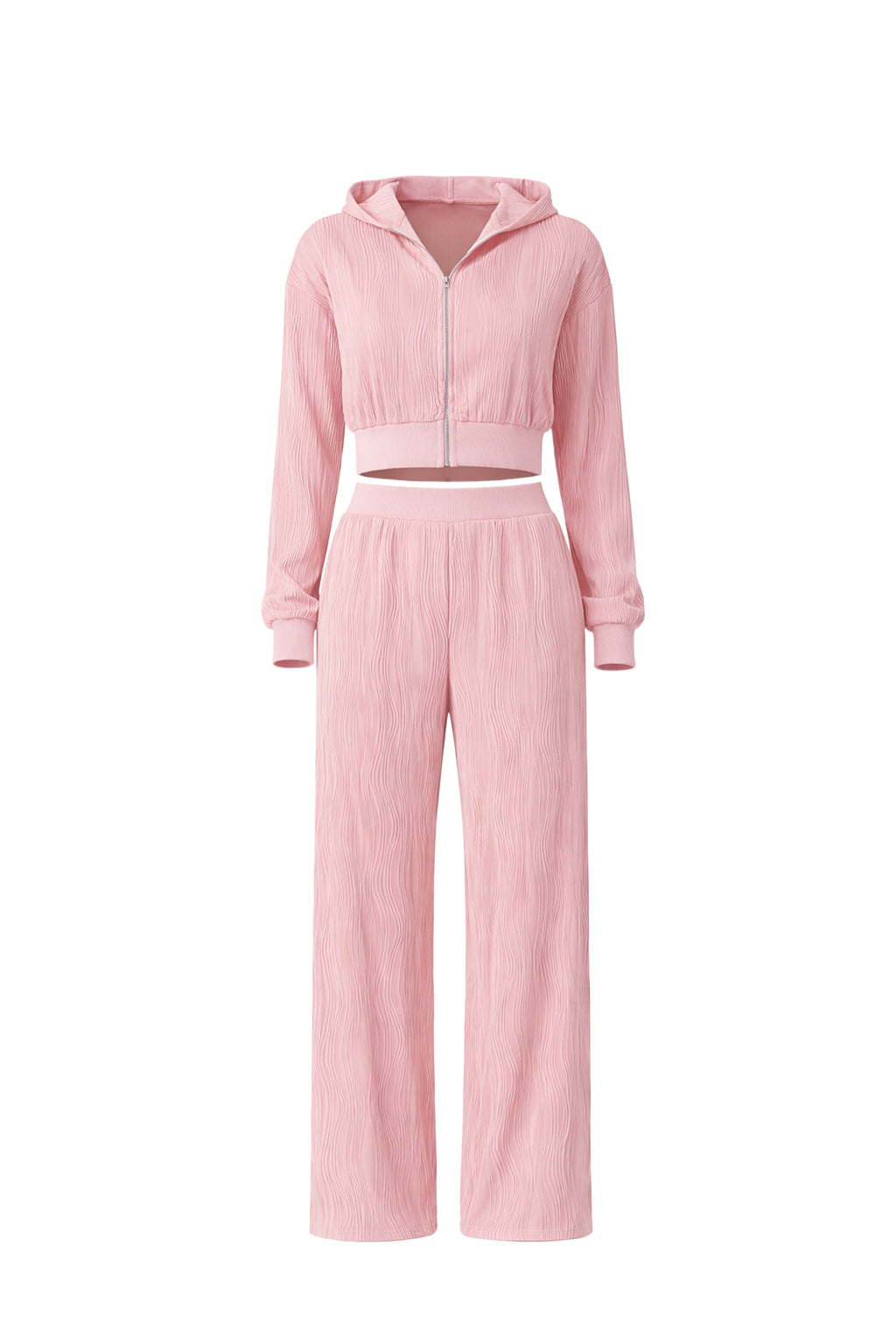 Textured Zip Hoodie and Pants Set
