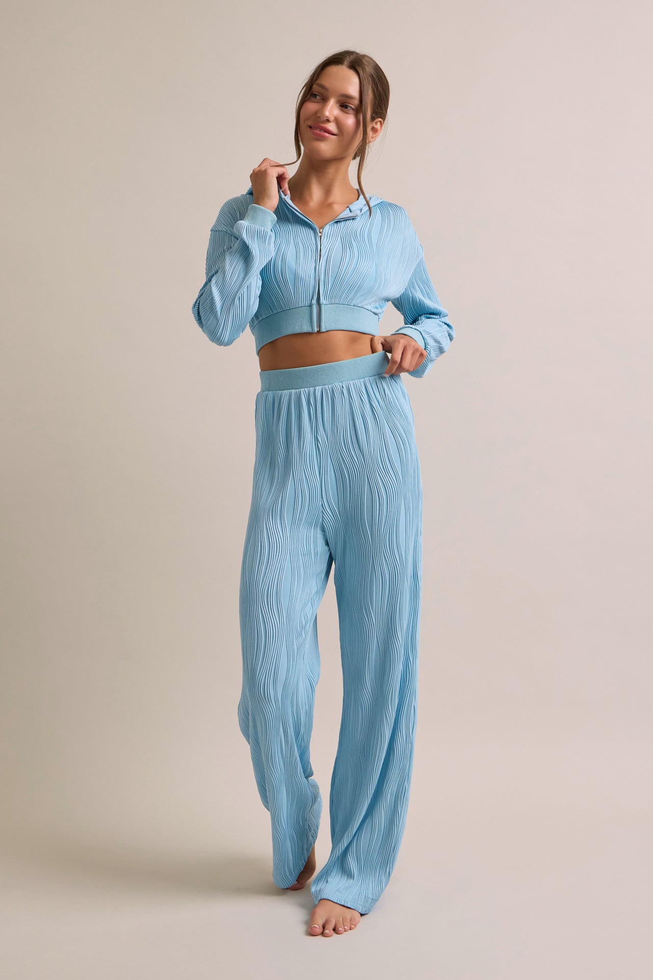 Textured Zip Hoodie and Pants Set