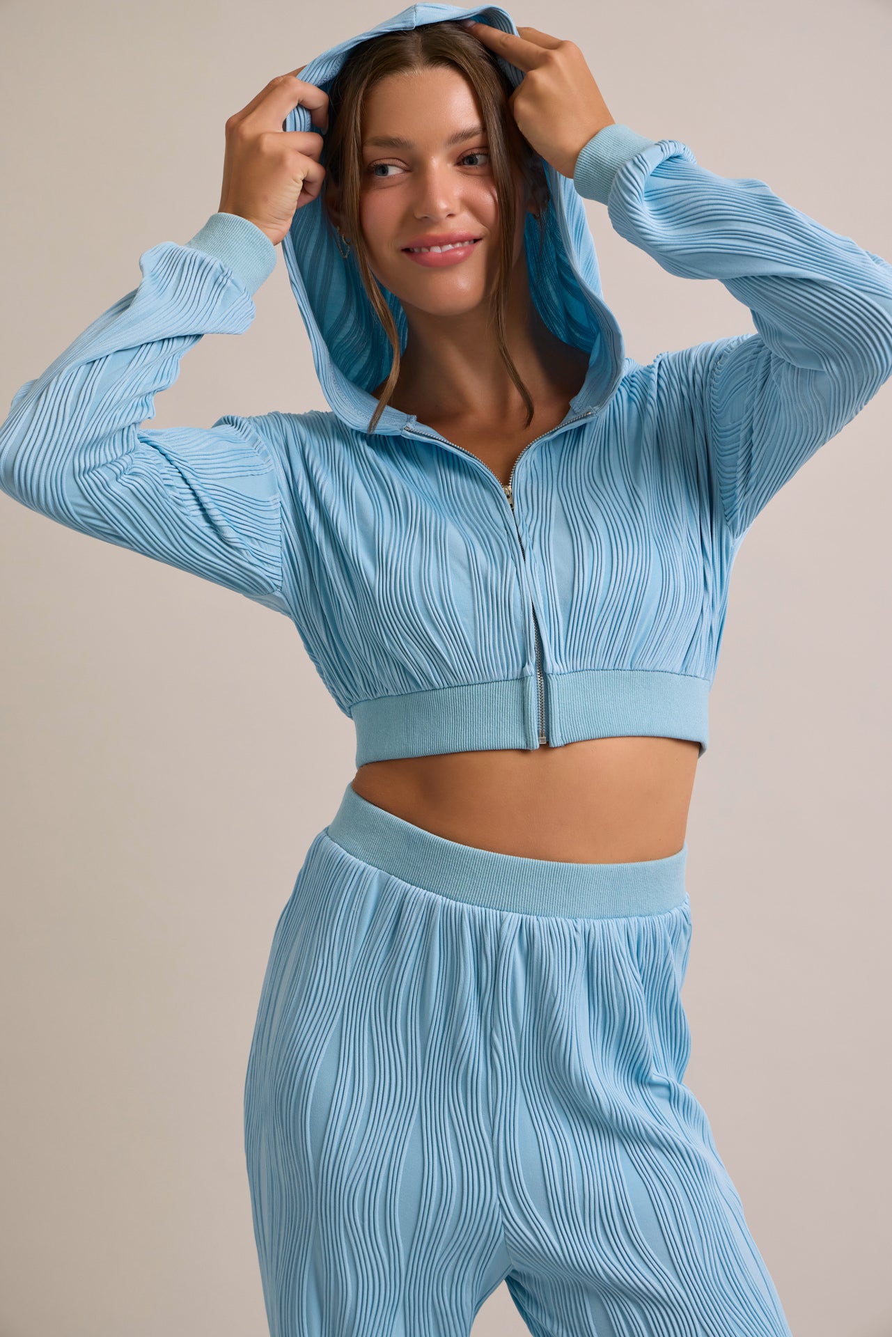 Textured Zip Hoodie and Pants Set