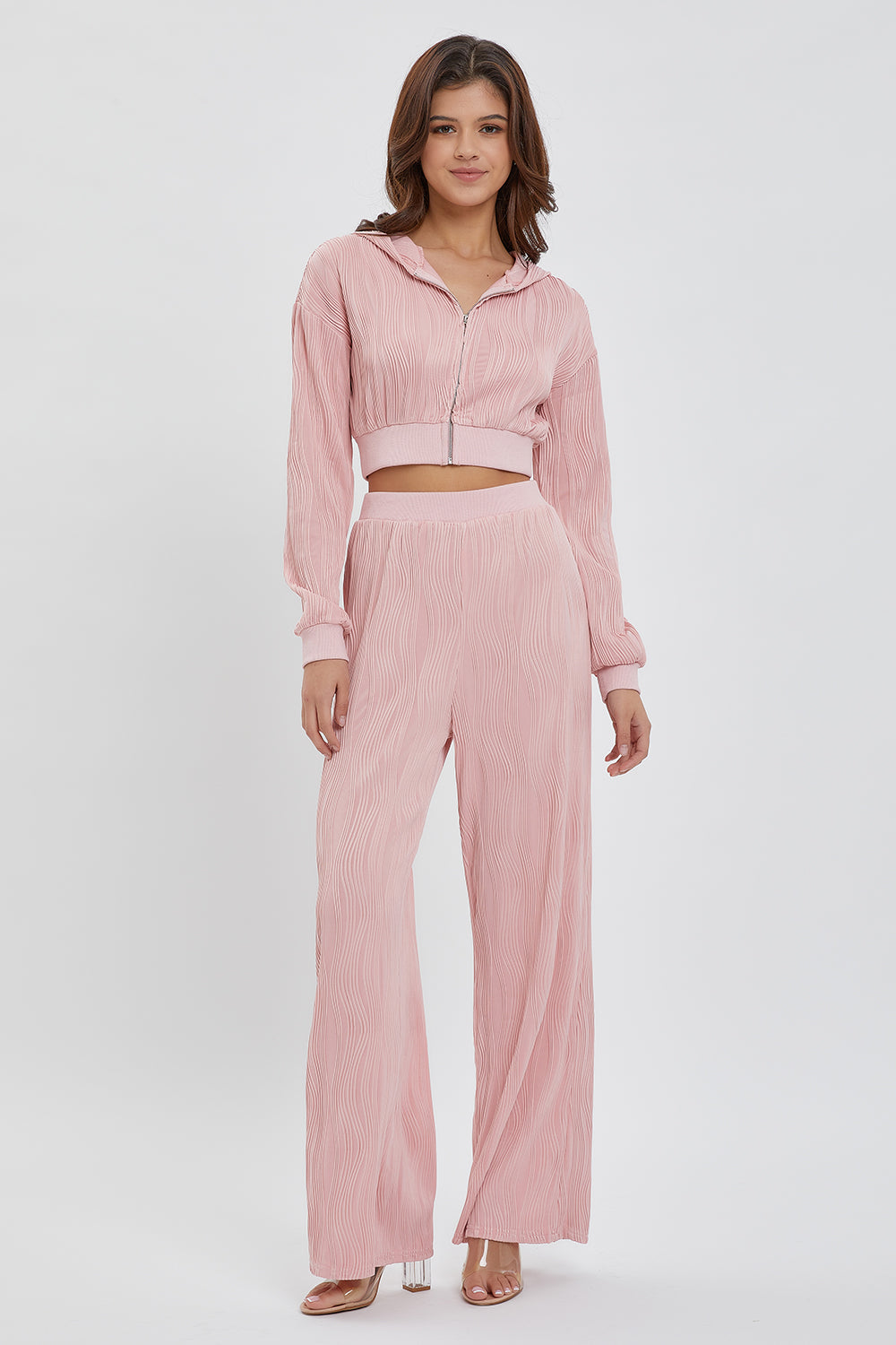 Textured Zip Hoodie and Pants Set