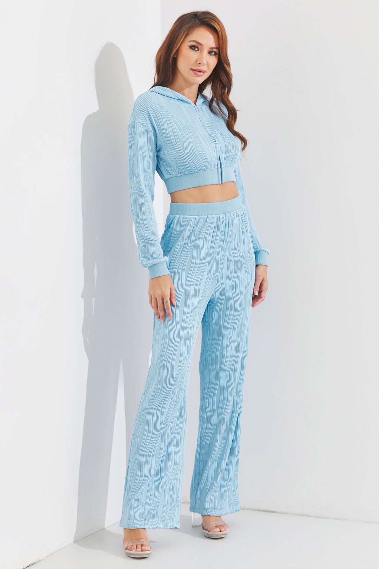 Textured Zip Hoodie and Pants Set