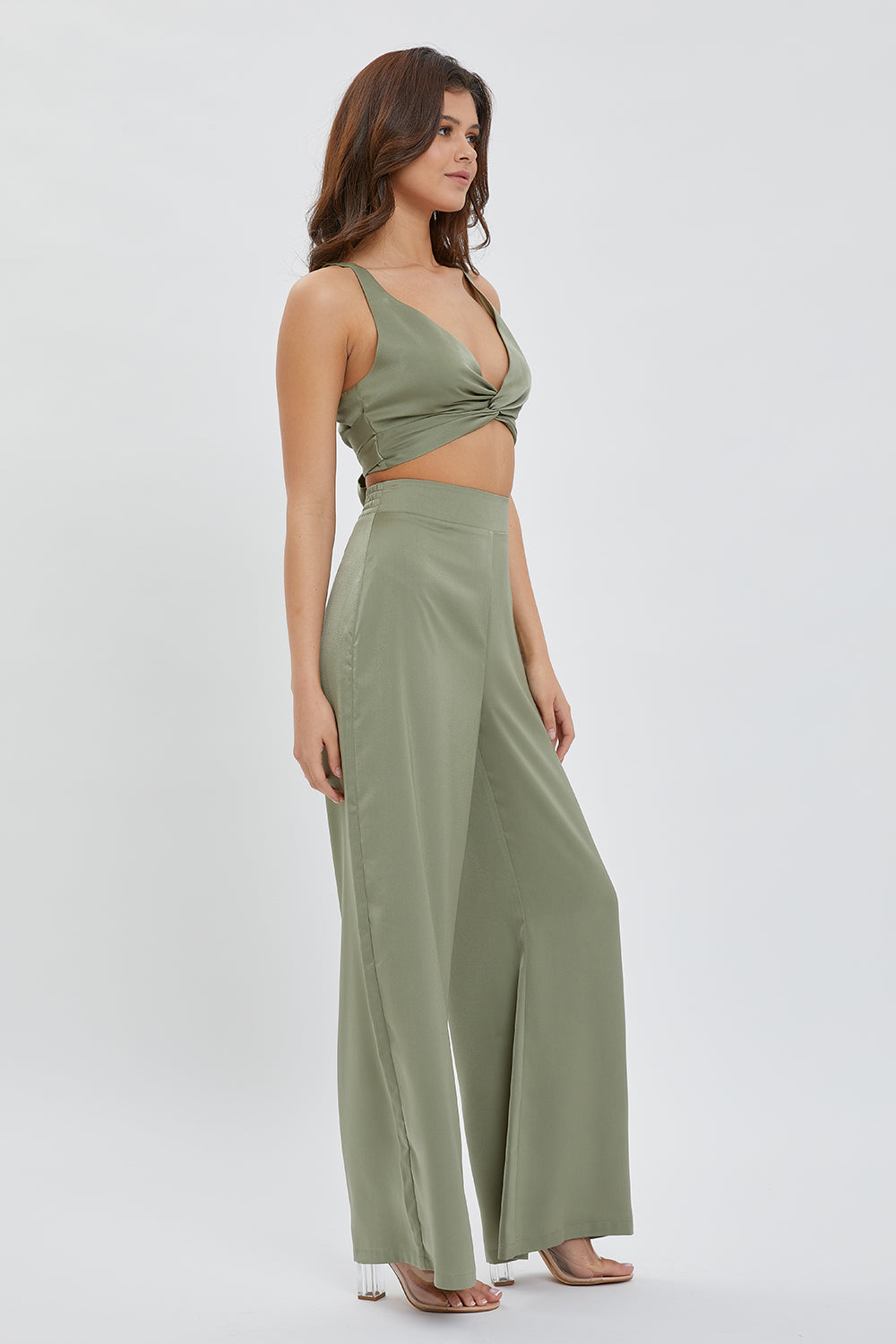 Twisted Front Crop Top & Wide Leg Pants