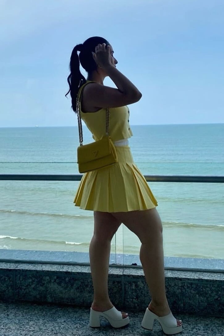 Vest and Pleated Skirt Set