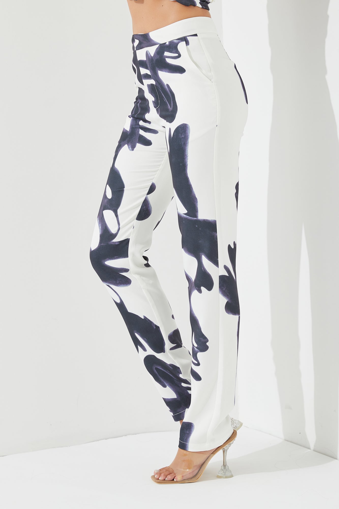 Woven Print Bustier Top & Wide Leg Pants Set