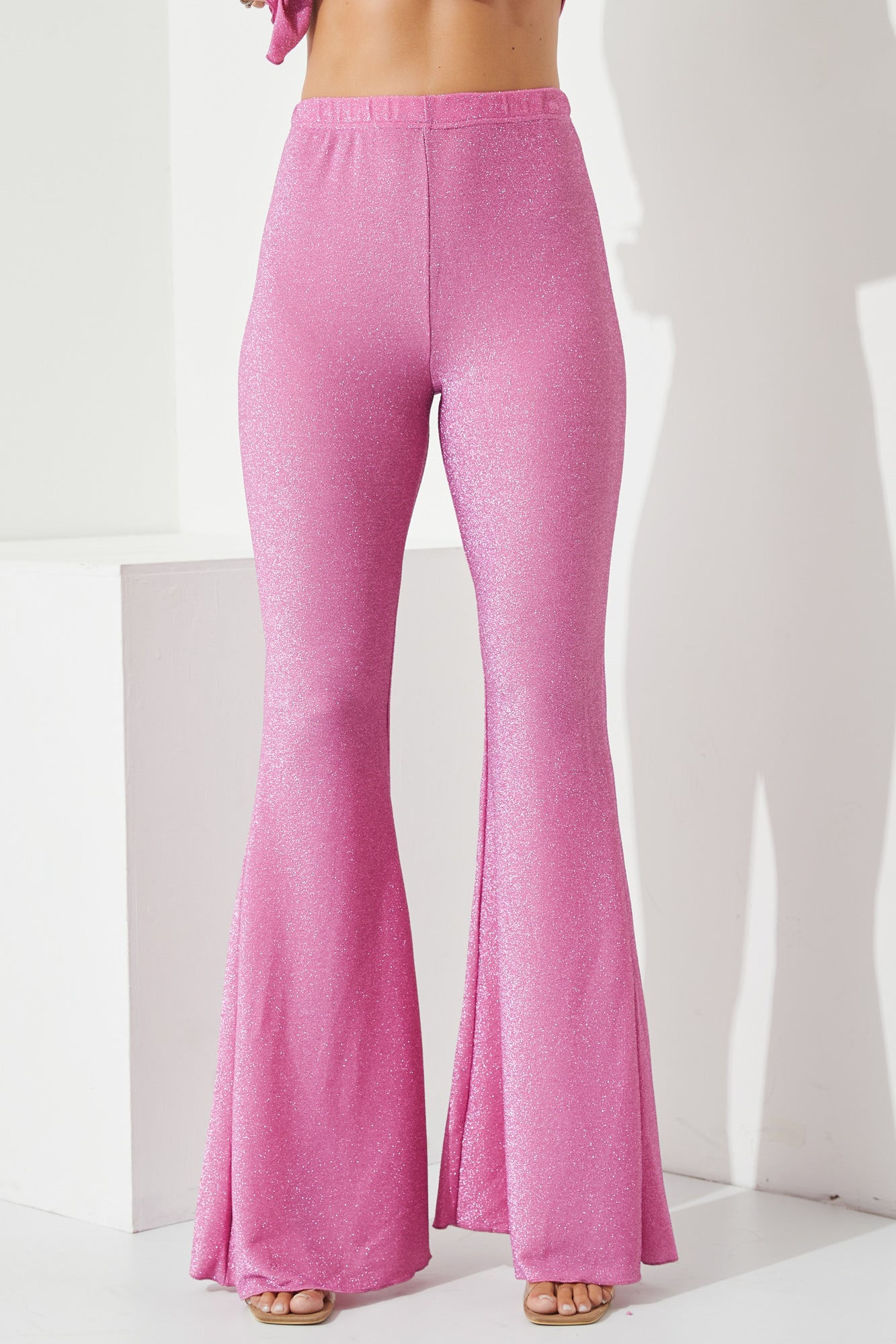Knit Ruffle manga camisa y pantalones acampanados conjunto