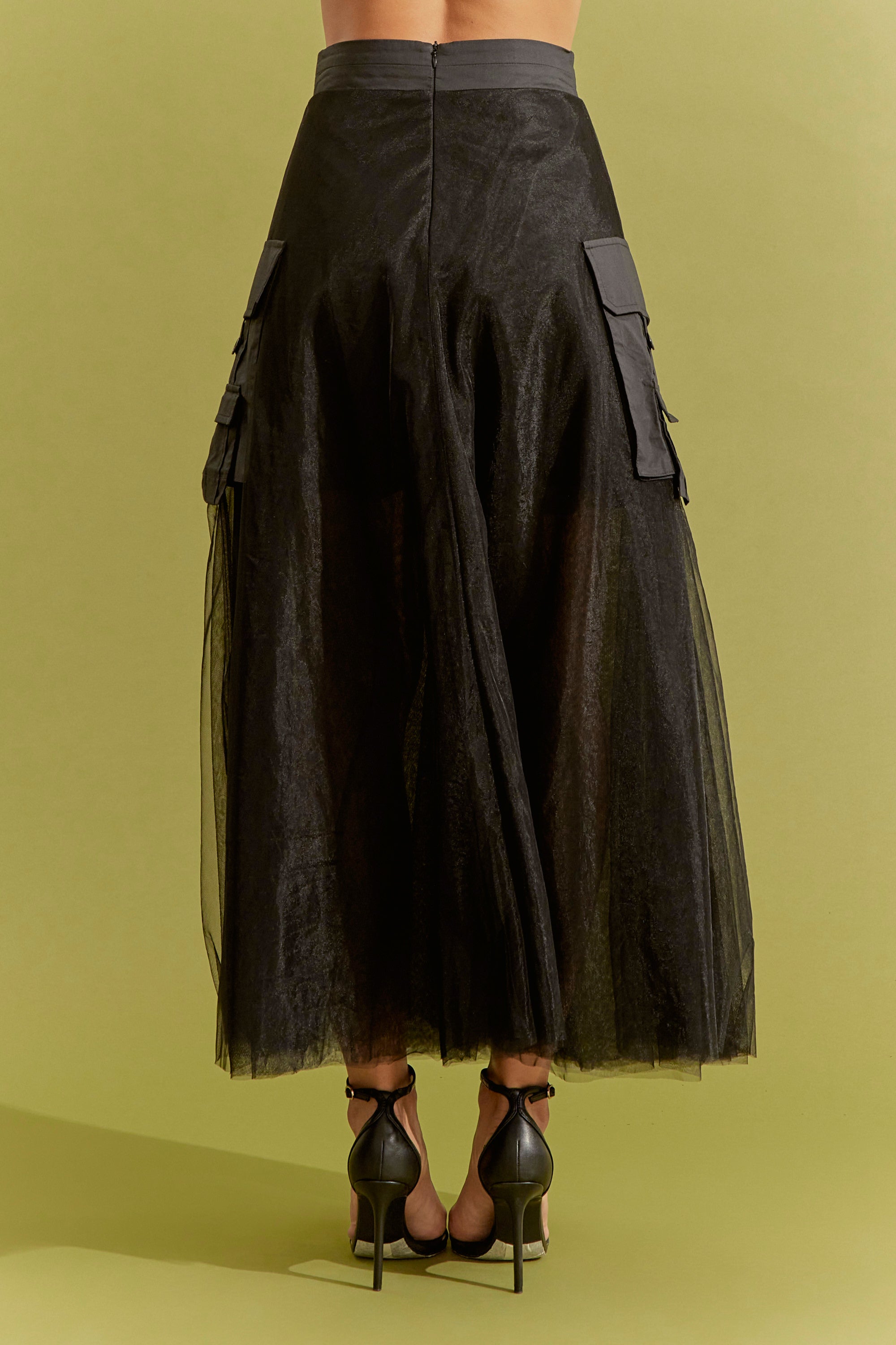 Woven Tulle Skirt with Cargo Pockets