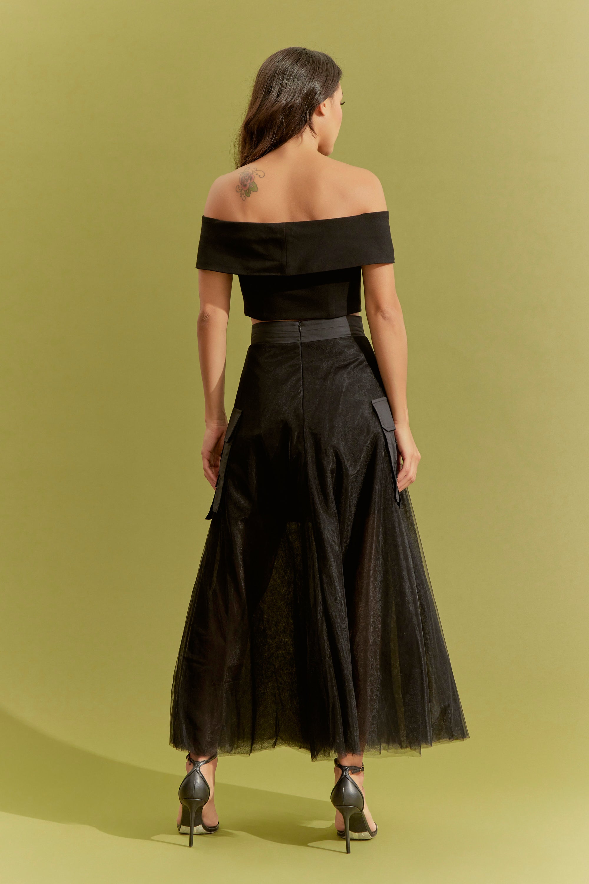 Woven Tulle Skirt with Cargo Pockets