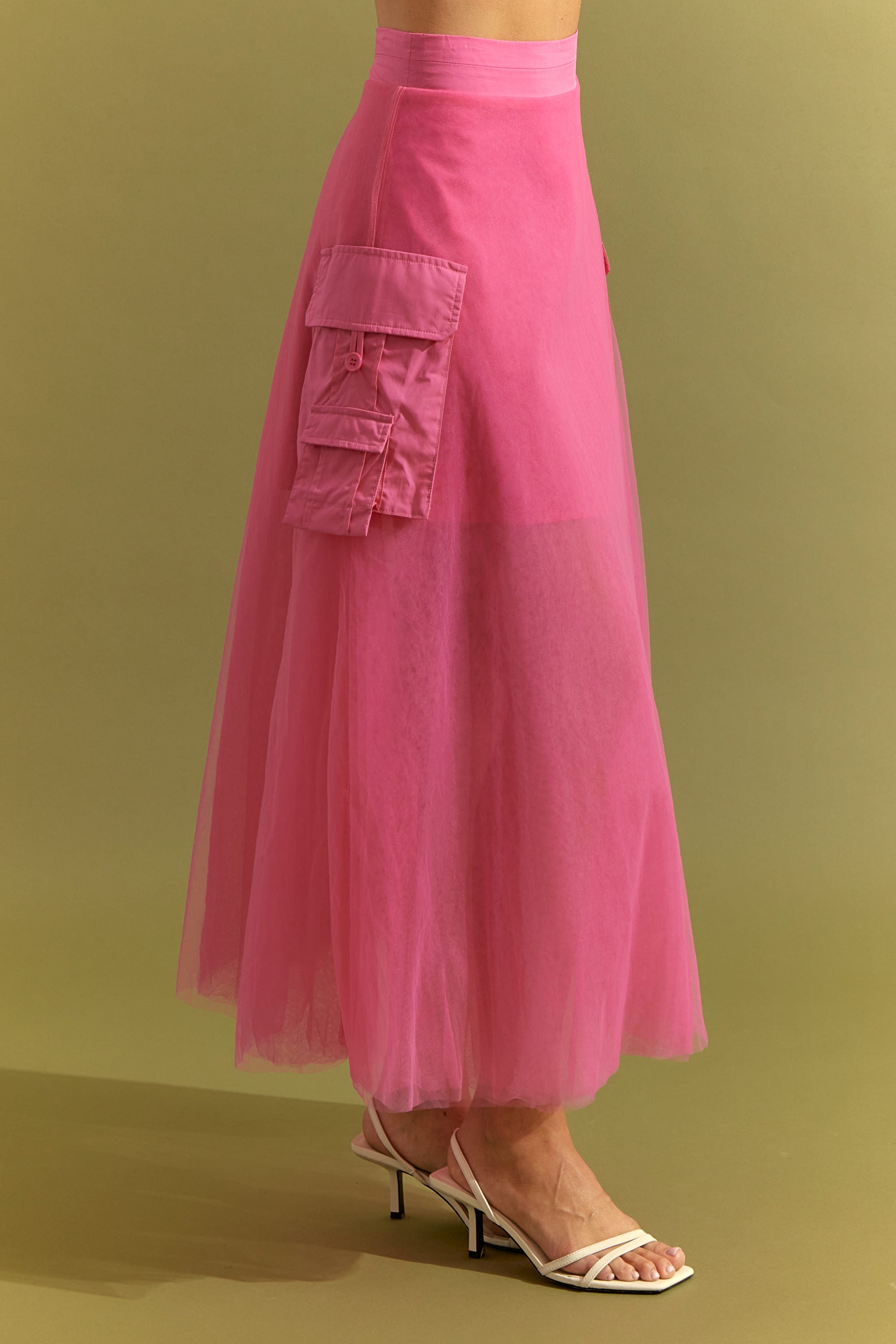 Woven Tulle Skirt with Cargo Pockets