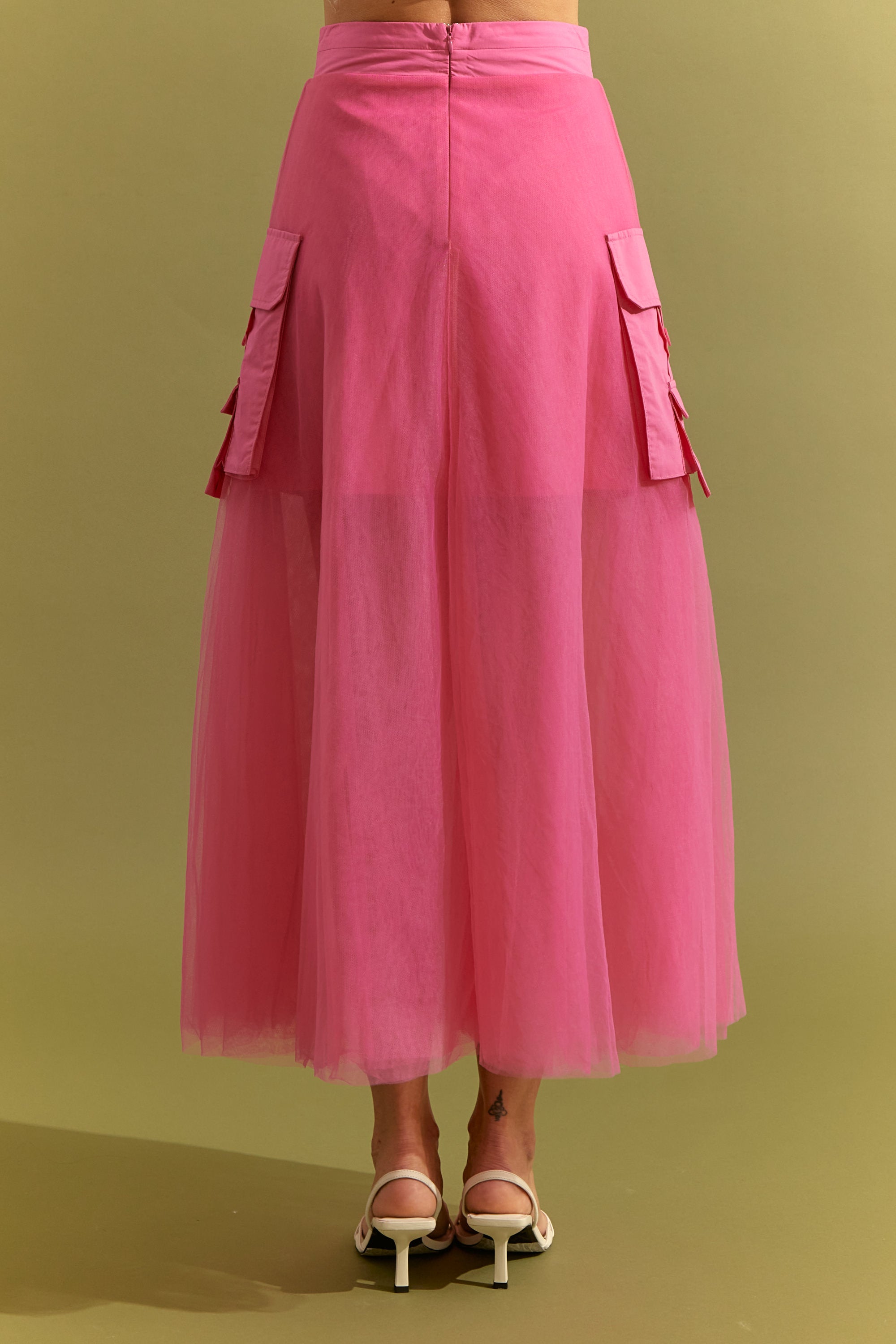 Woven Tulle Skirt with Cargo Pockets