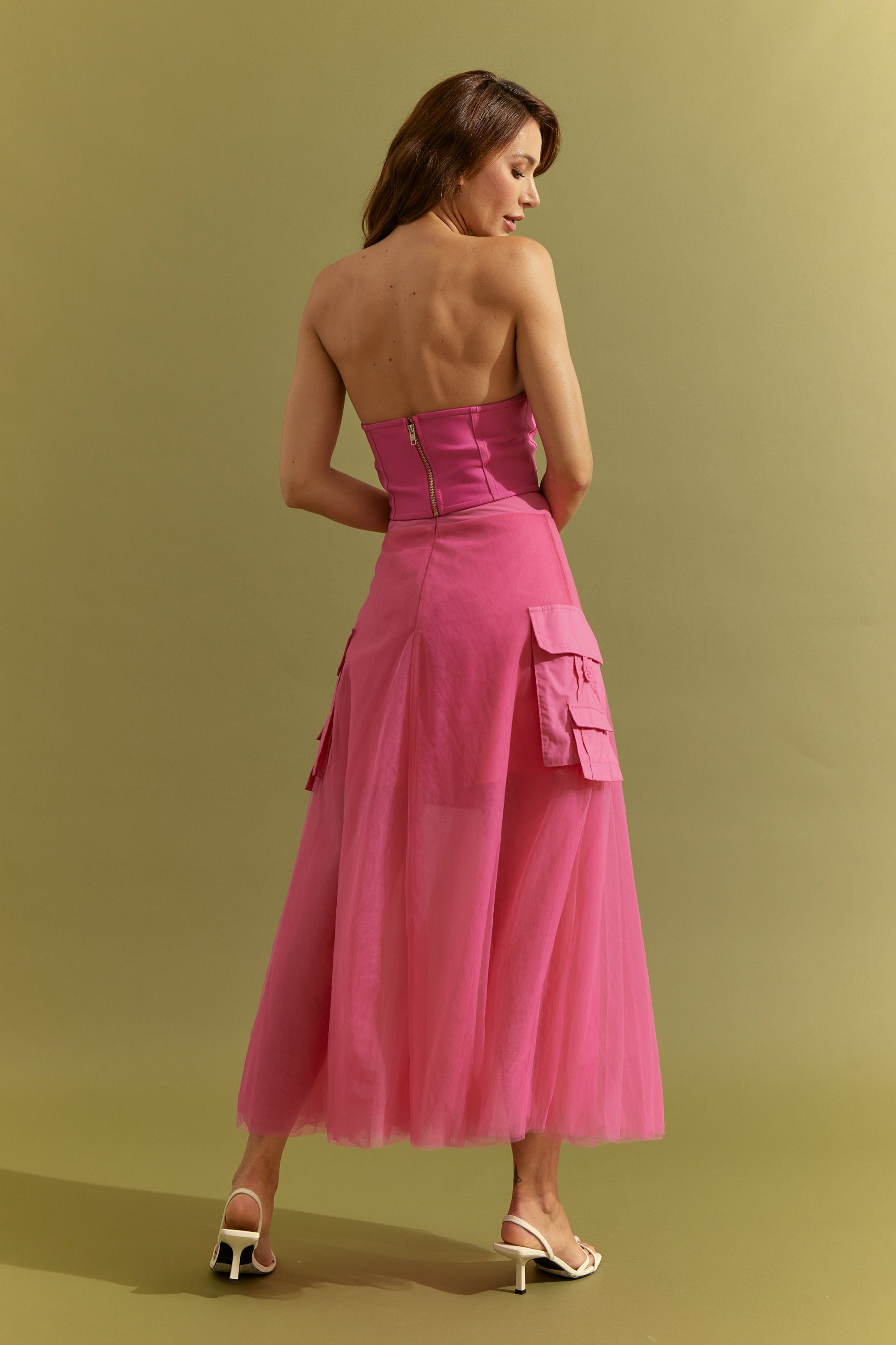 Woven Tulle Skirt with Cargo Pockets