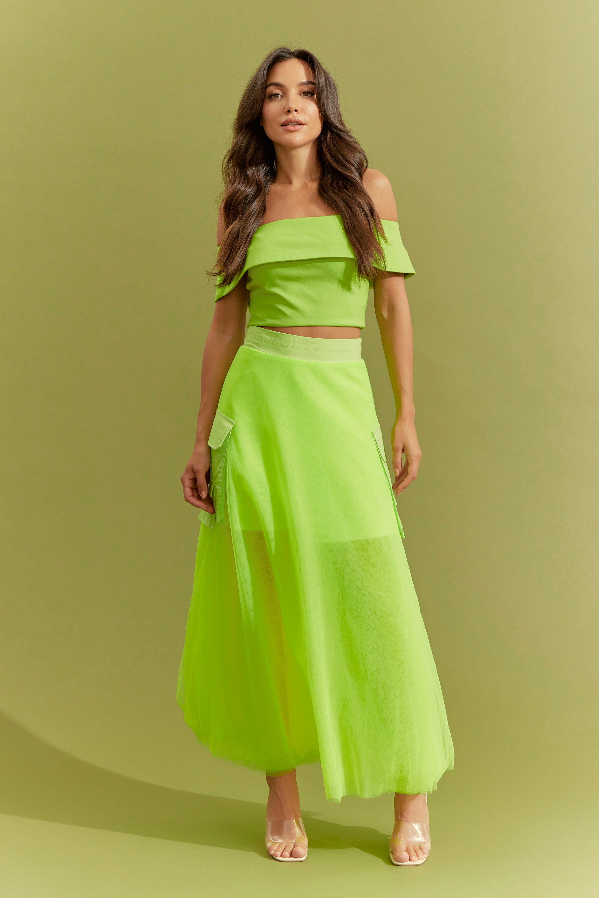 Woven Tulle Skirt with Cargo Pockets