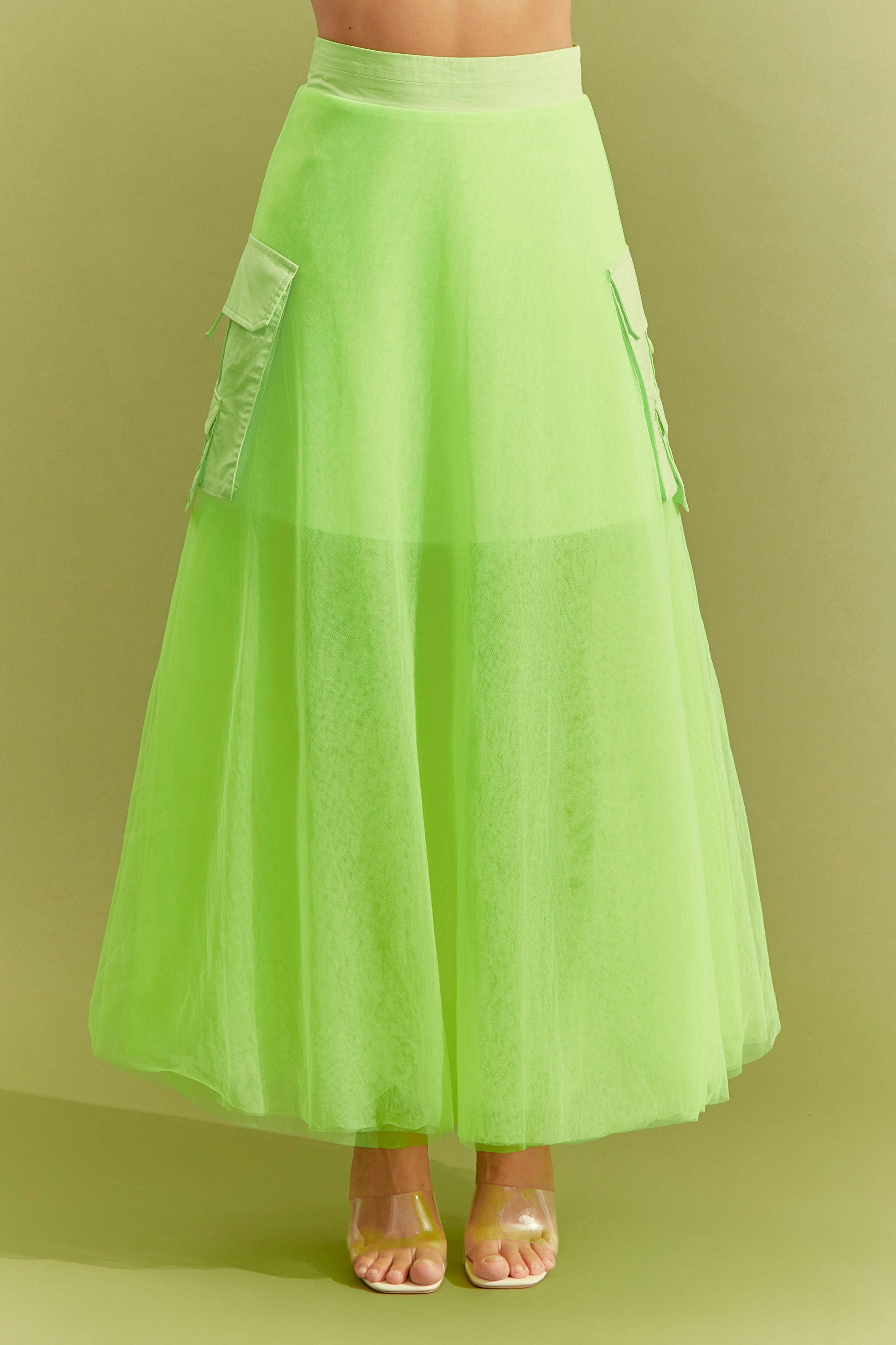 Woven Tulle Skirt with Cargo Pockets