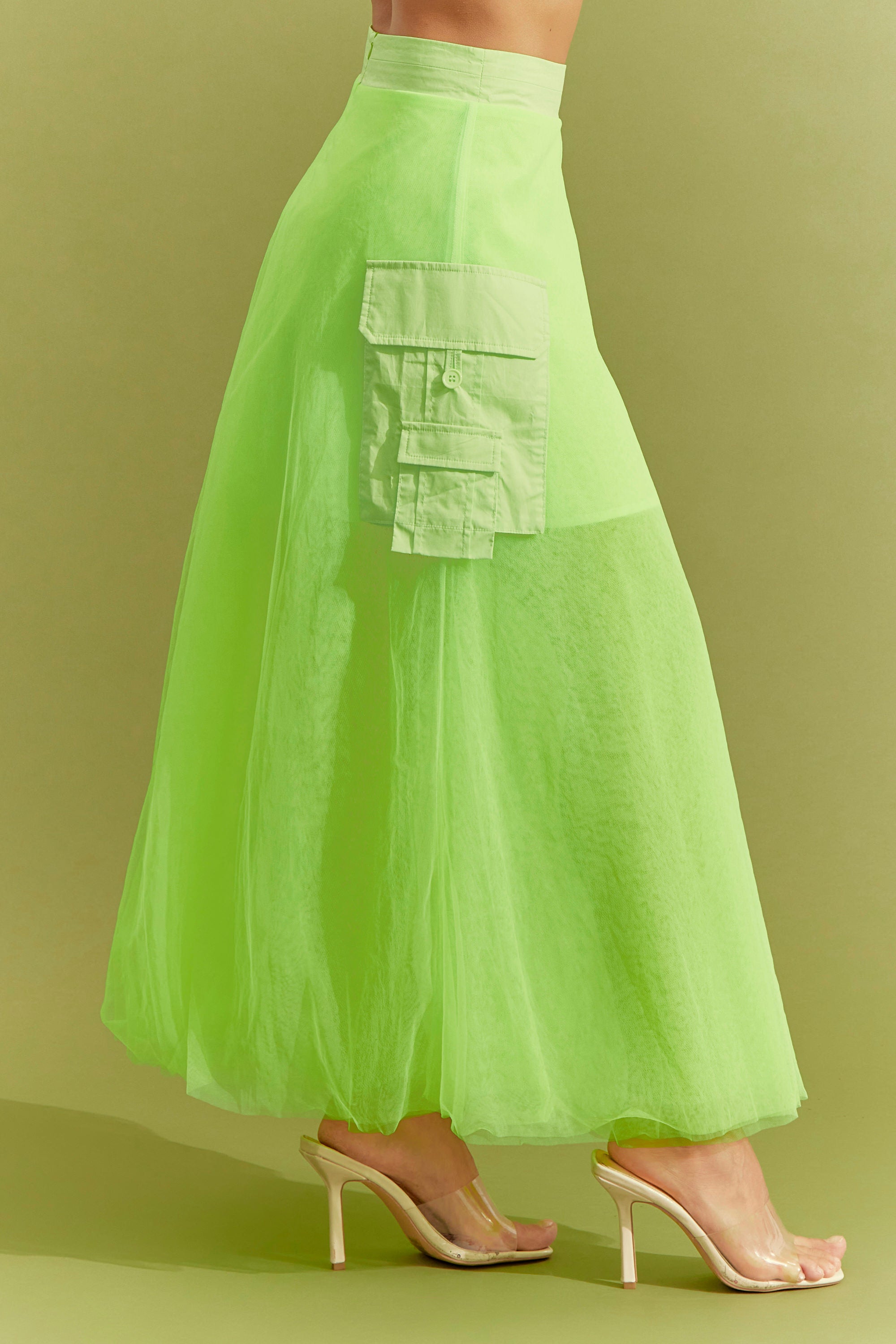 Woven Tulle Skirt with Cargo Pockets