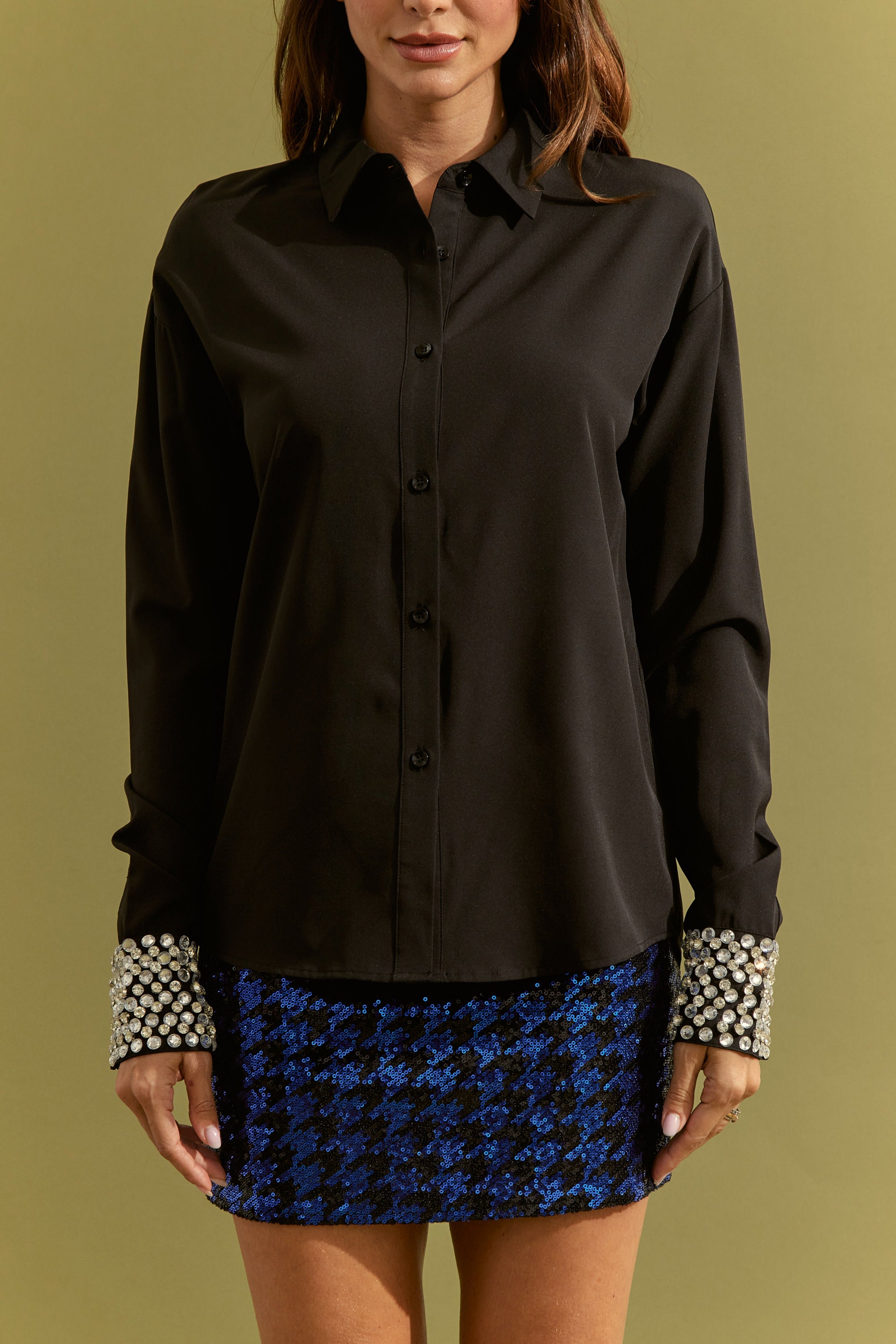 Embellished Long Sleeve Shirt & Skirt Set