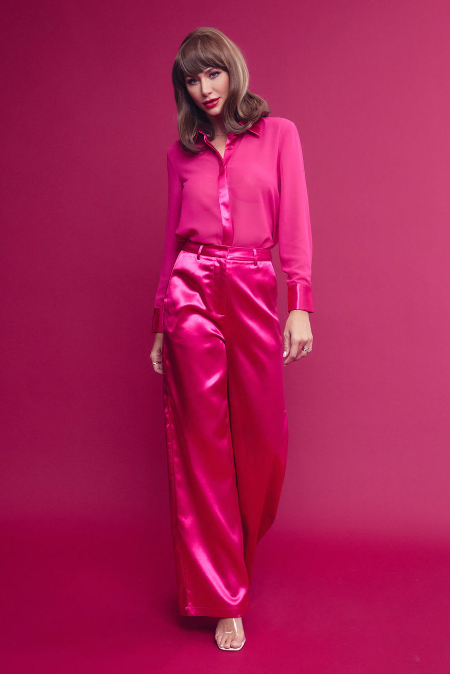 Woven Blouse with Contrast and Pants Set