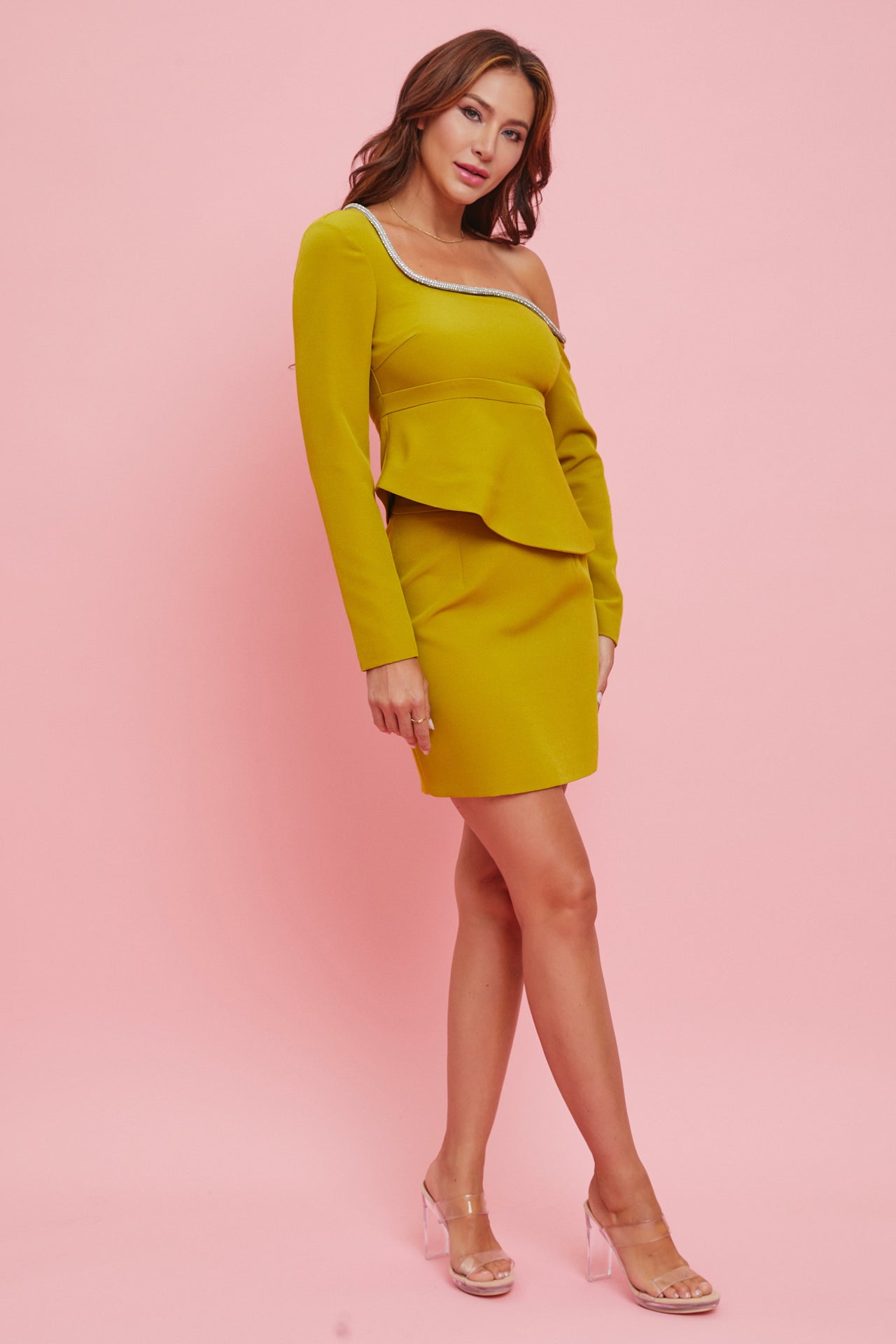 Asymmetric One Shoulder Top and Mini Skirt Set