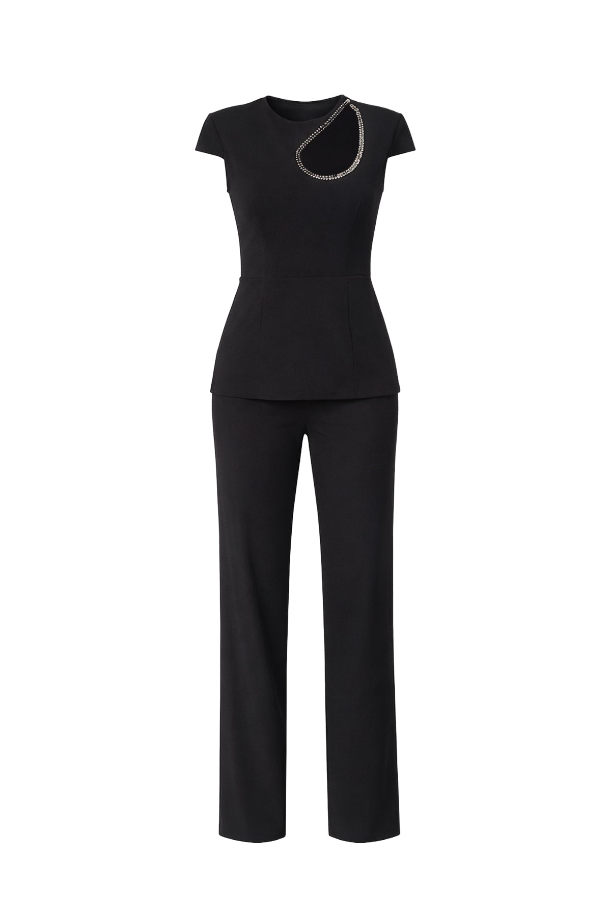 Top With Embellished Cut Out and Flare Pants Set