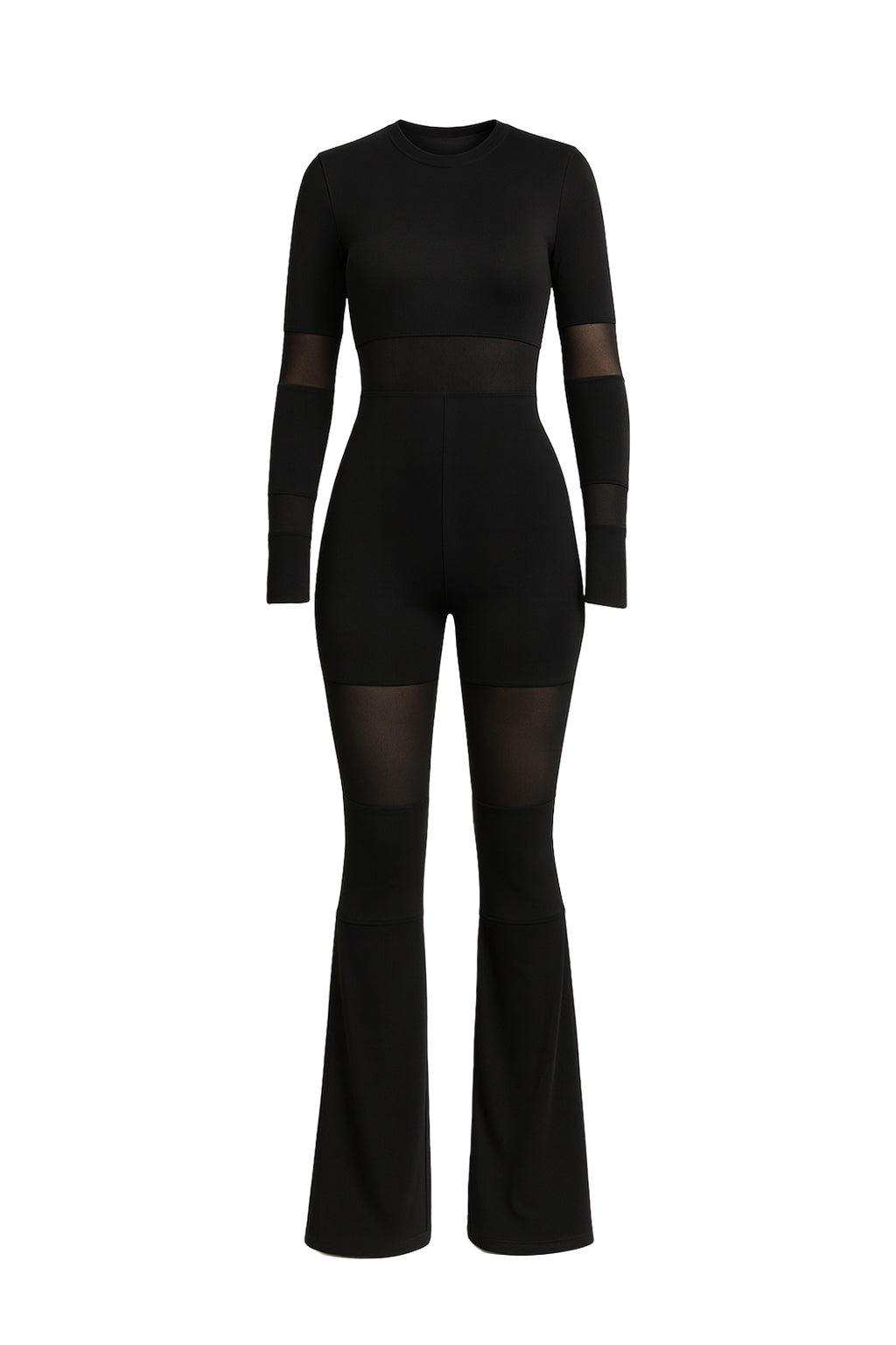 Bandage Long Sleeve Top and Pants Set With Mesh Insert