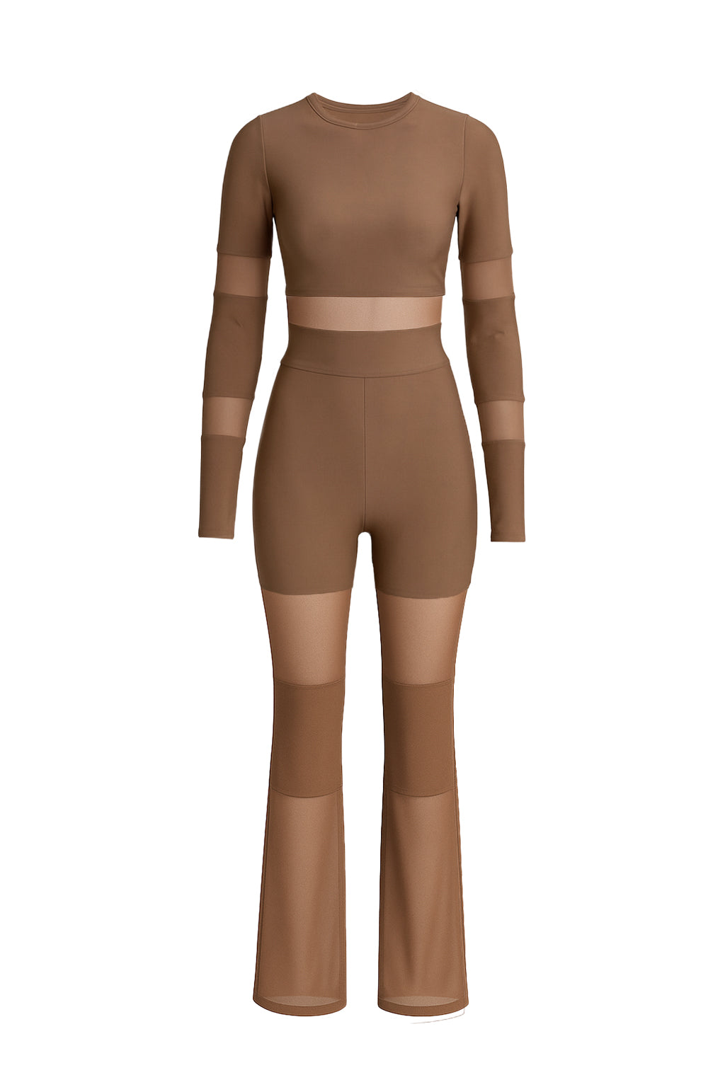Bandage Long Sleeve Top and Pants Set With Mesh Insert