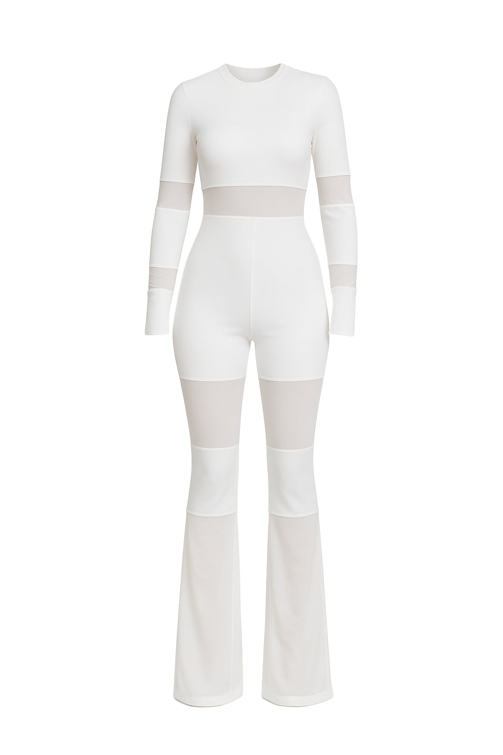 Bandage Long Sleeve Top and Pants Set With Mesh Insert