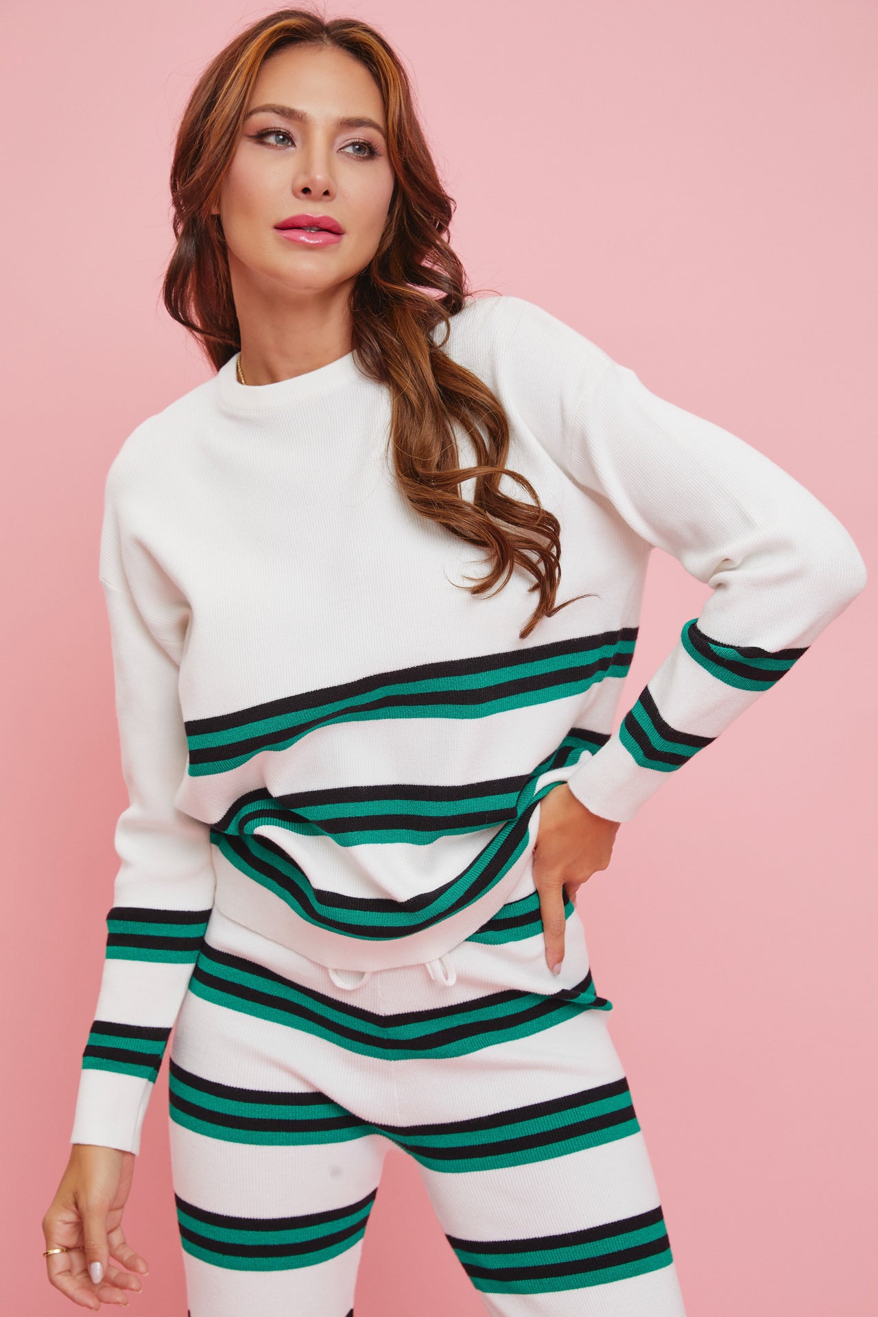 Knit Stripe Long Sleeve Top and Pants Set