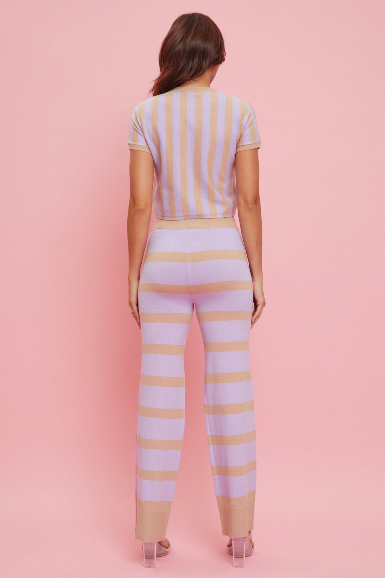 Stripe Knit Crop Top Set