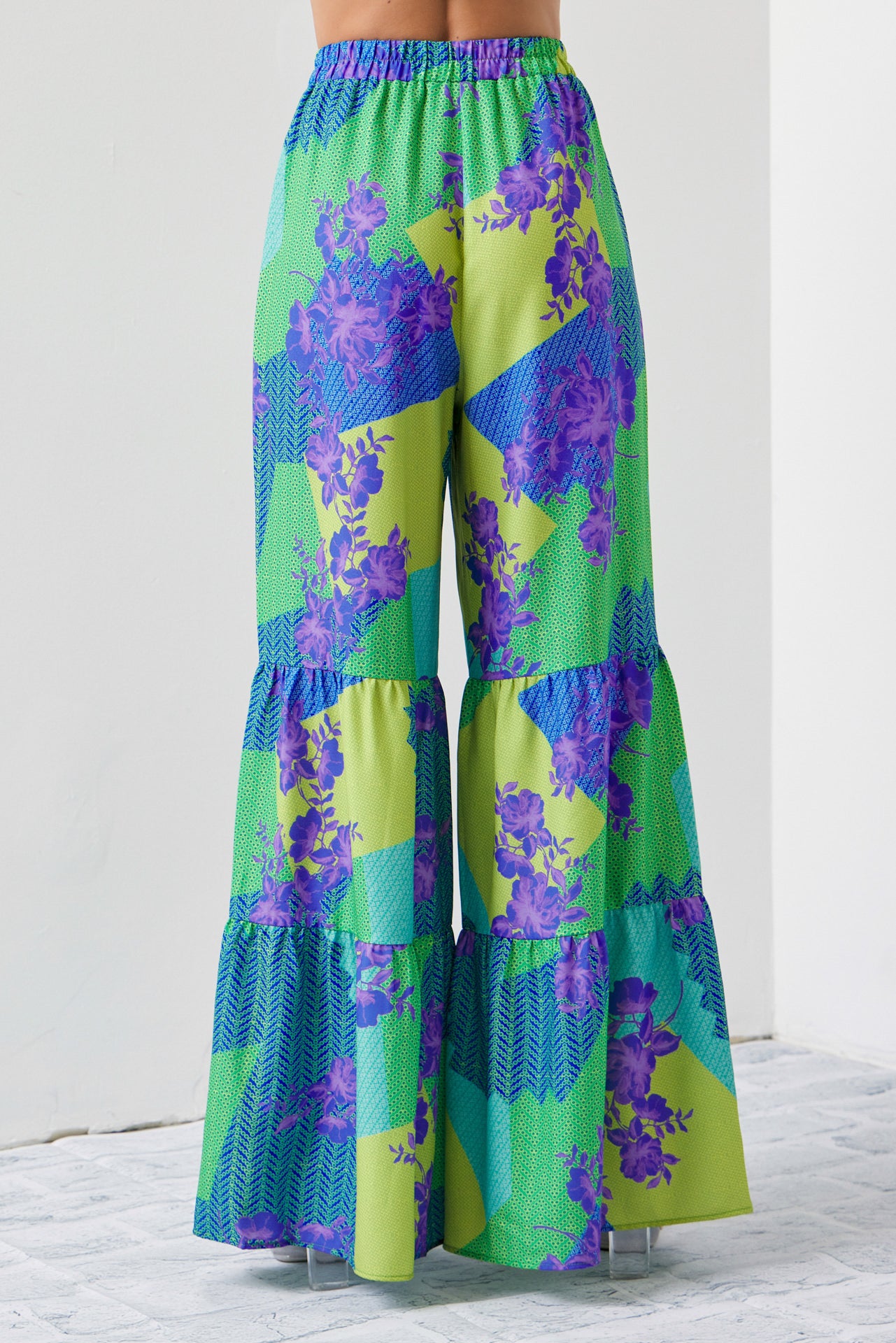 Dream Big Woven Print Front Tie Crop Top and Tiered Pants Set