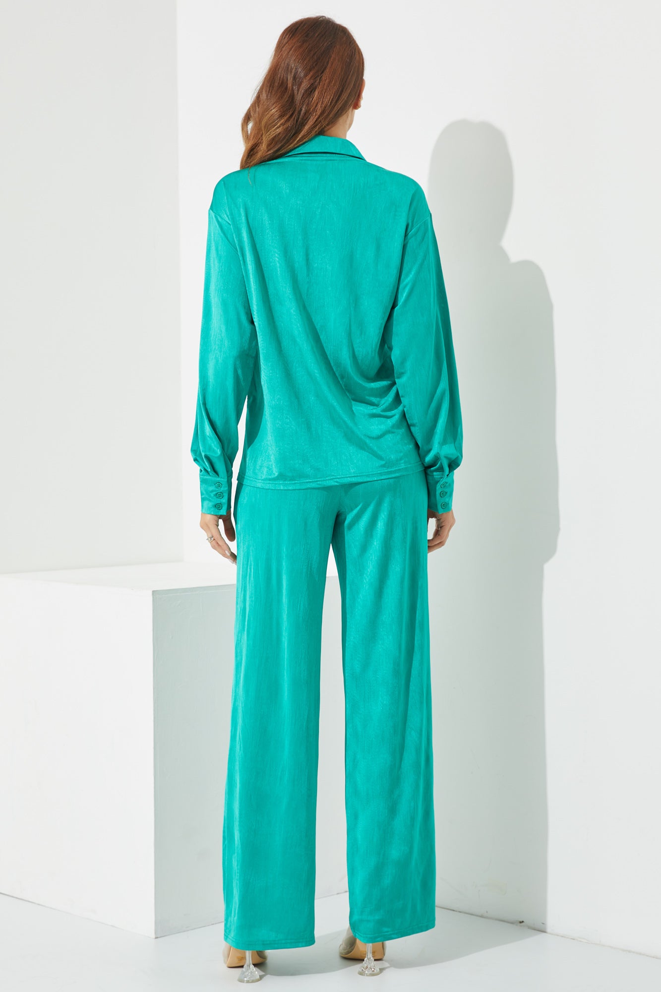 Knit Button Down Shirt and Pants Set