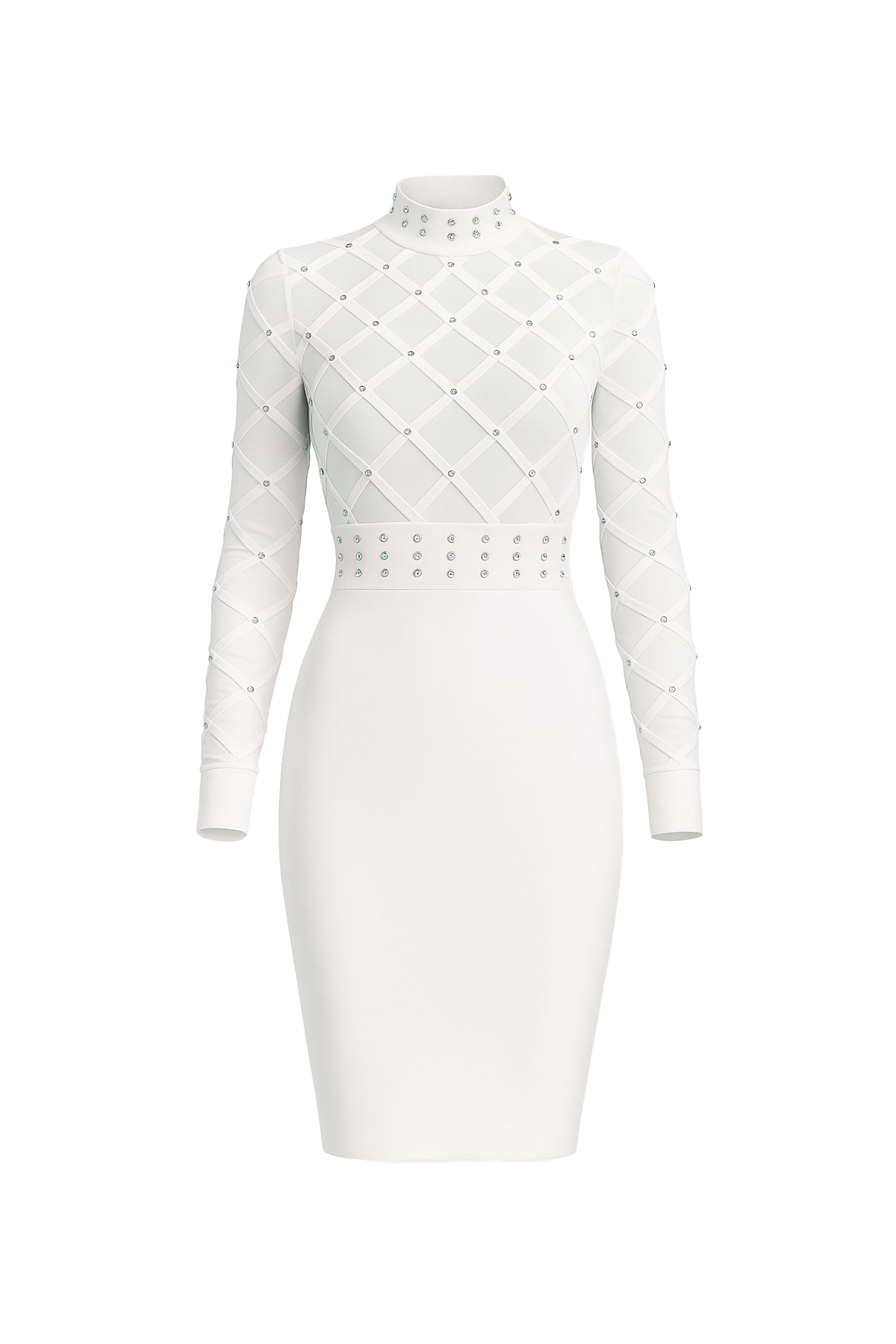 Bandage Crystal Studded Mesh Mini Dress