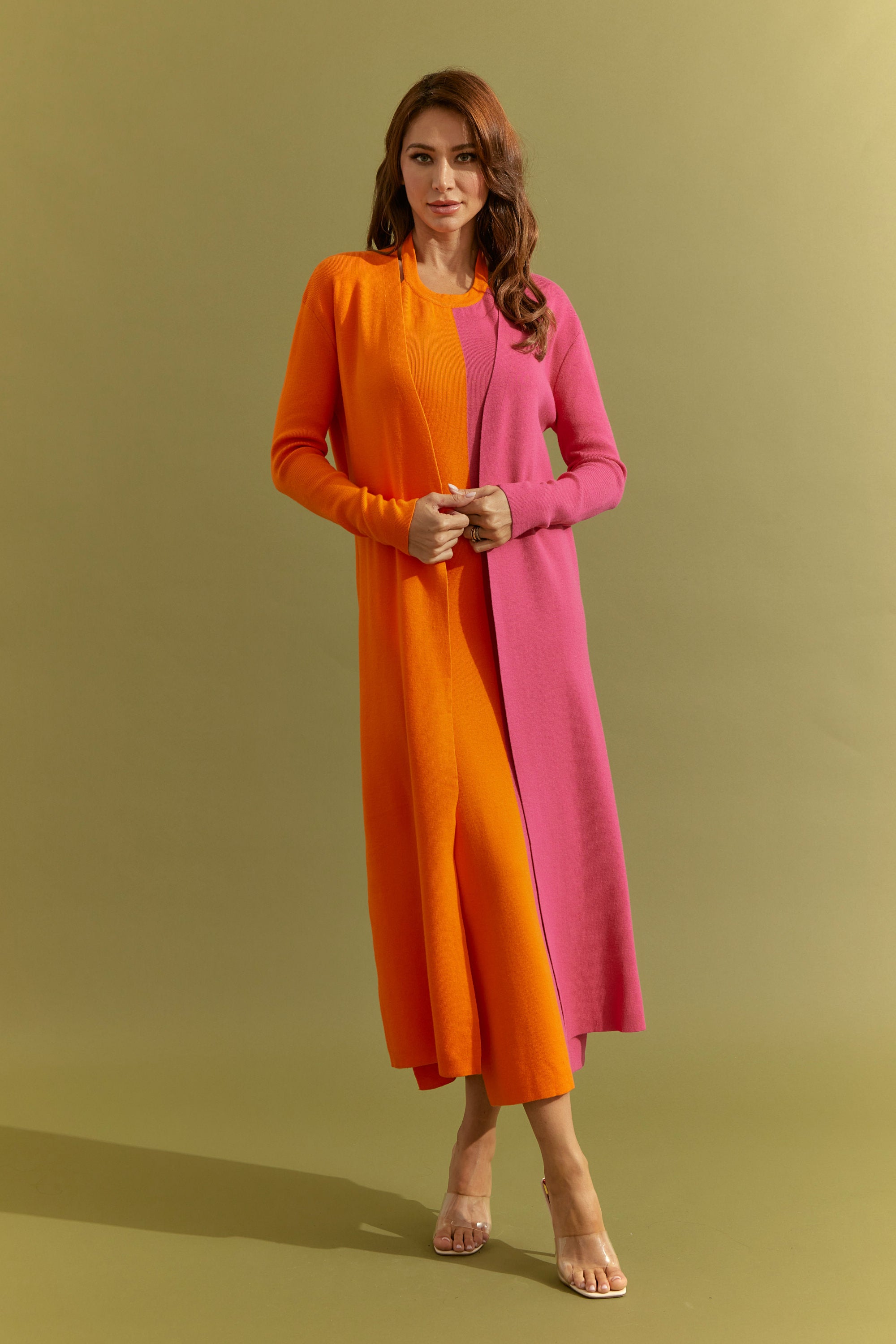 Knit Colorblock Maxi Dress and Cardigan Set