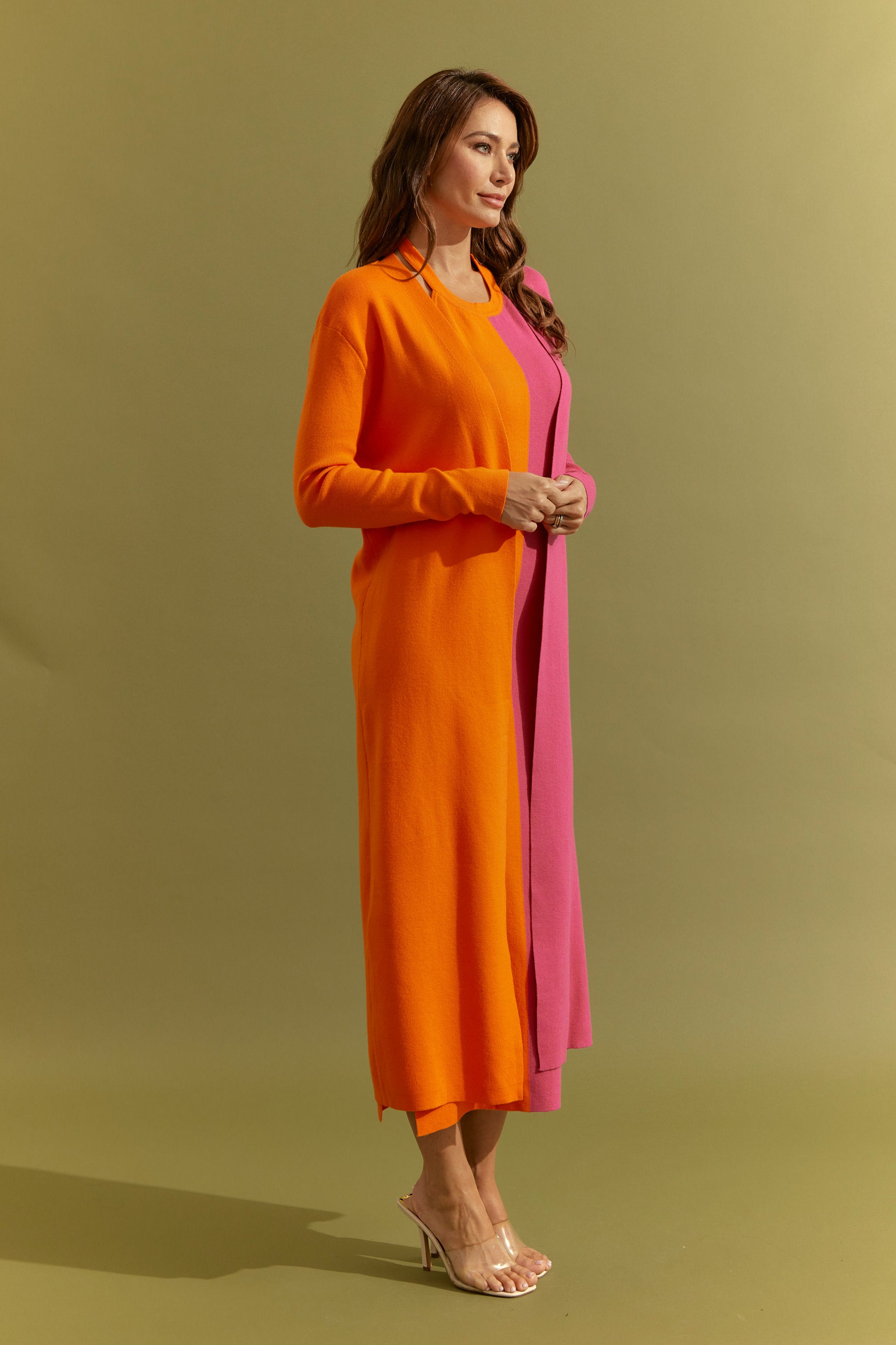 Knit Colorblock Maxi Dress and Cardigan Set