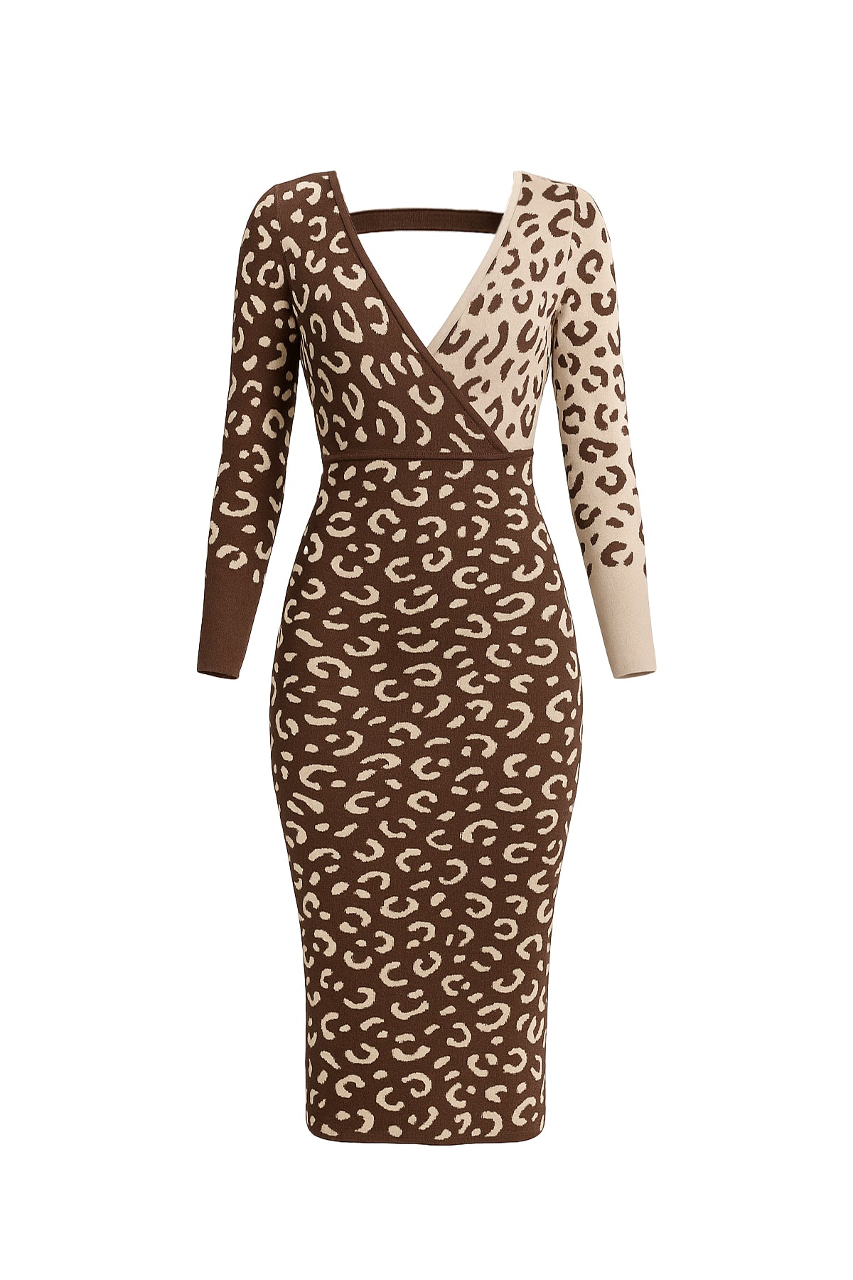 Knit Leopard Print Surplice Midi Dress