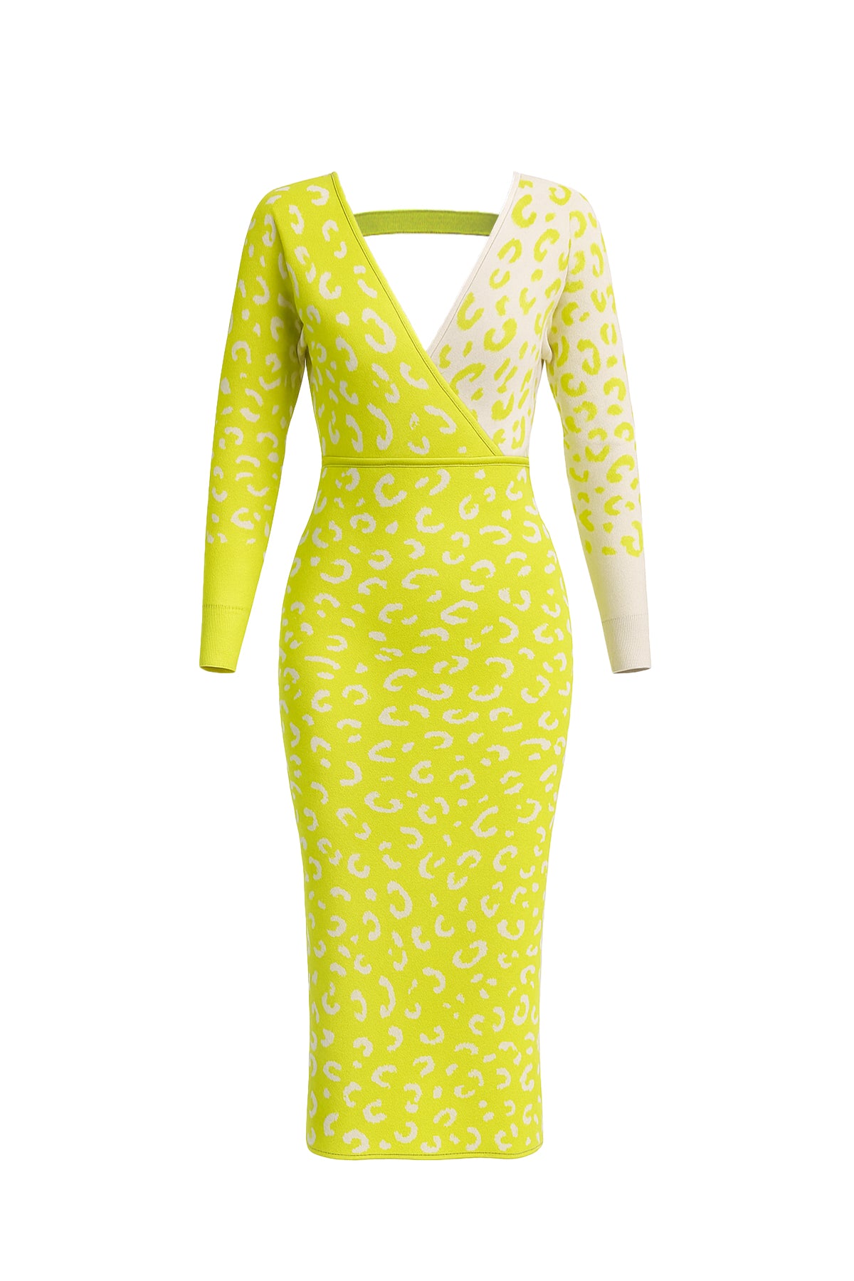 Knit Leopard Print Surplice Midi Dress