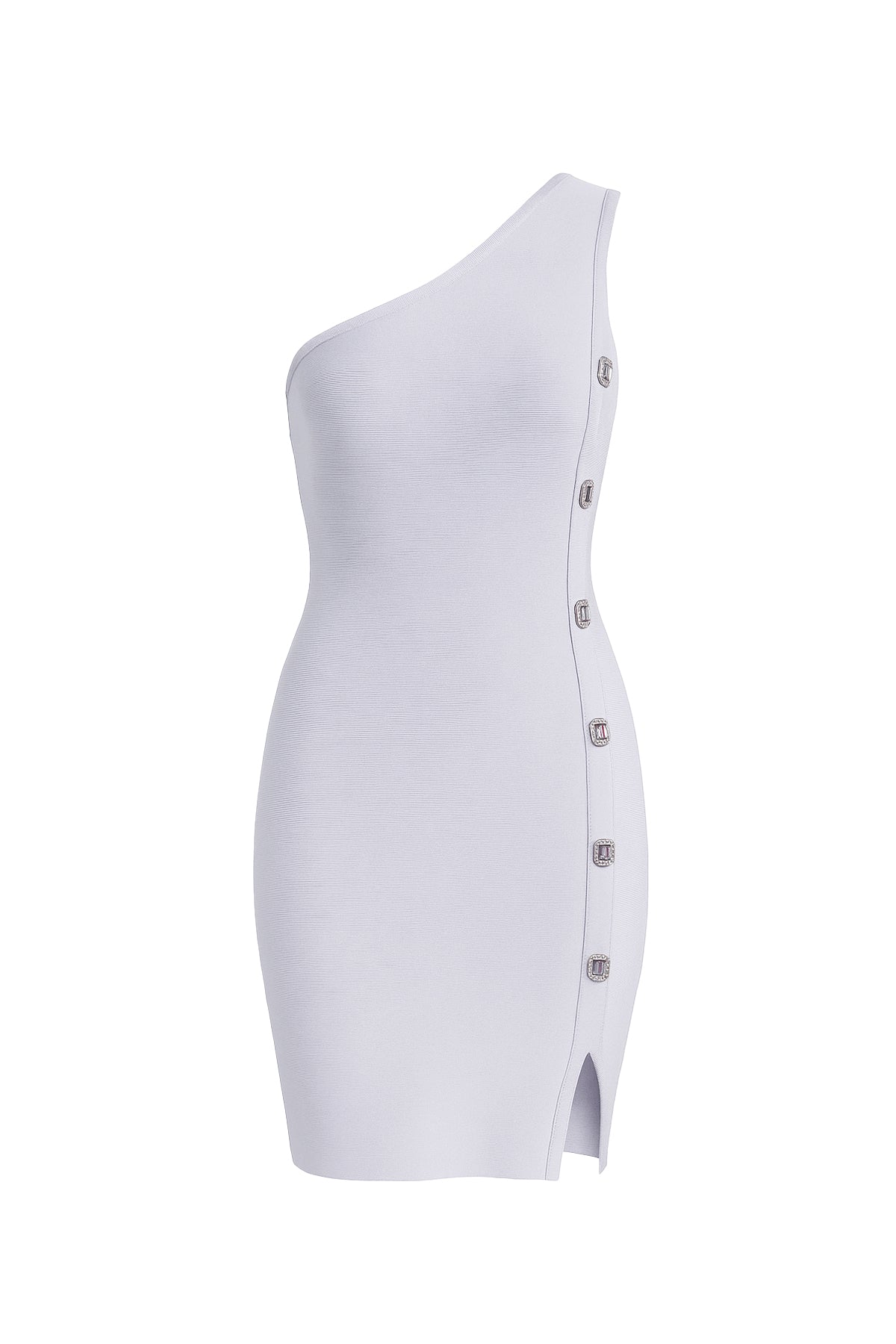 Bandage One Shoulder Mini Dress With Rhinestone Buttons