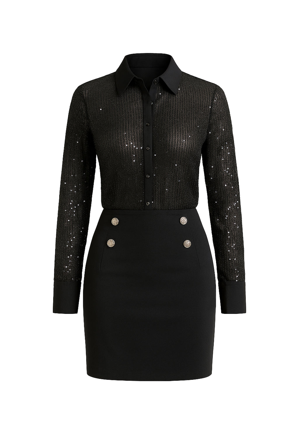 Knit Sheer Long Sleeve Top & Mini Skirt Set