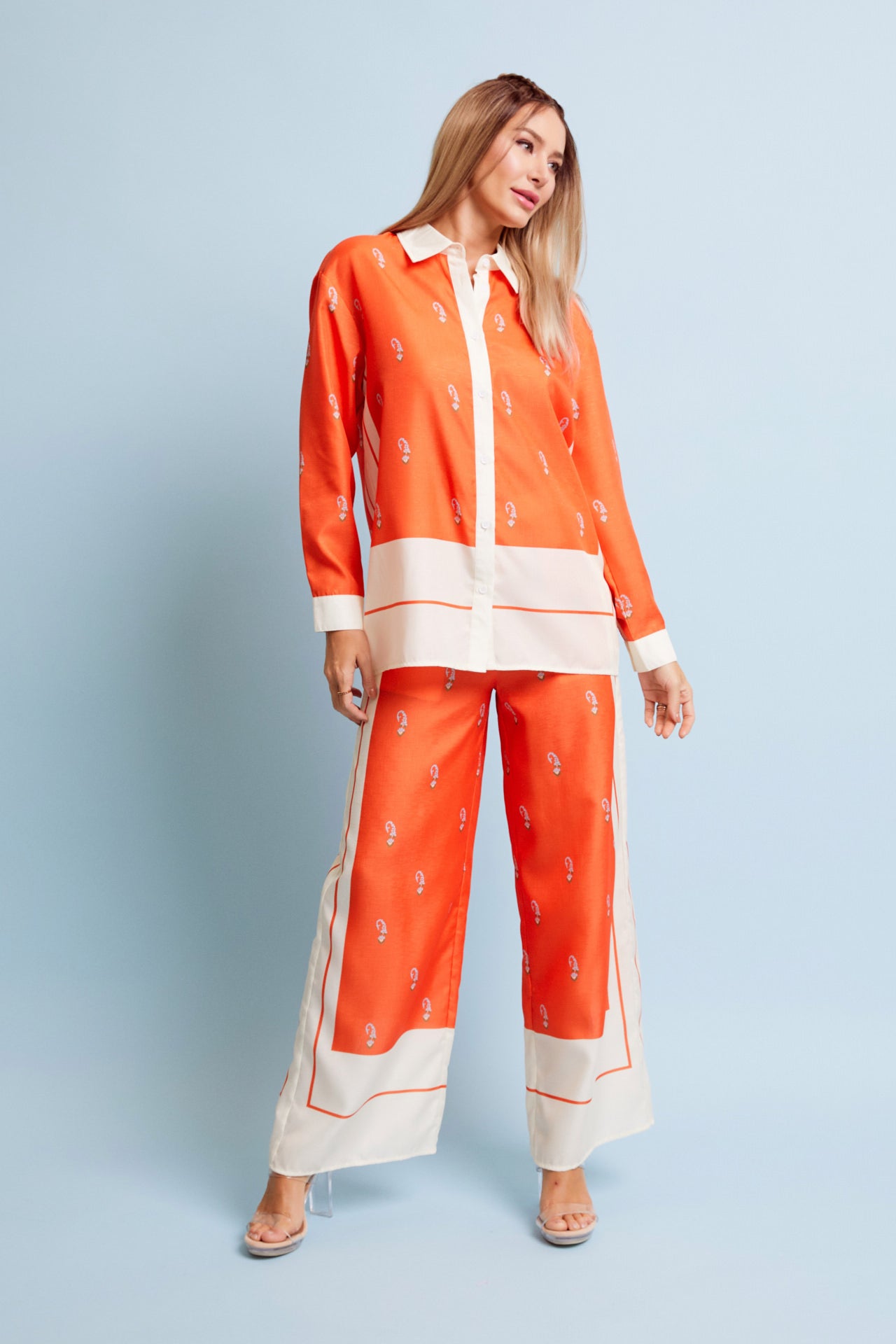 Woven Border Print Shirt and Pants Set