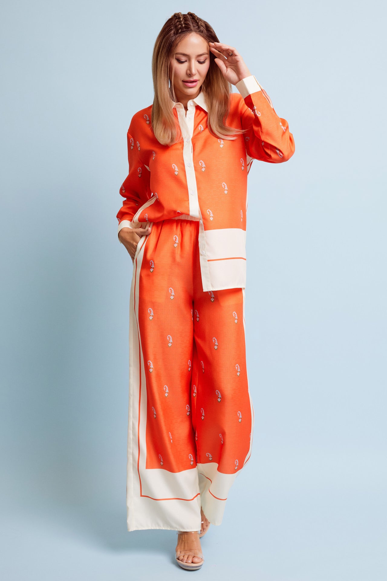 Woven Border Print Shirt and Pants Set