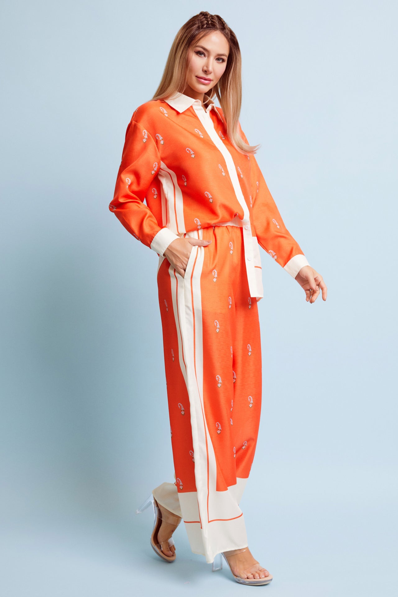 Woven Border Print Shirt and Pants Set