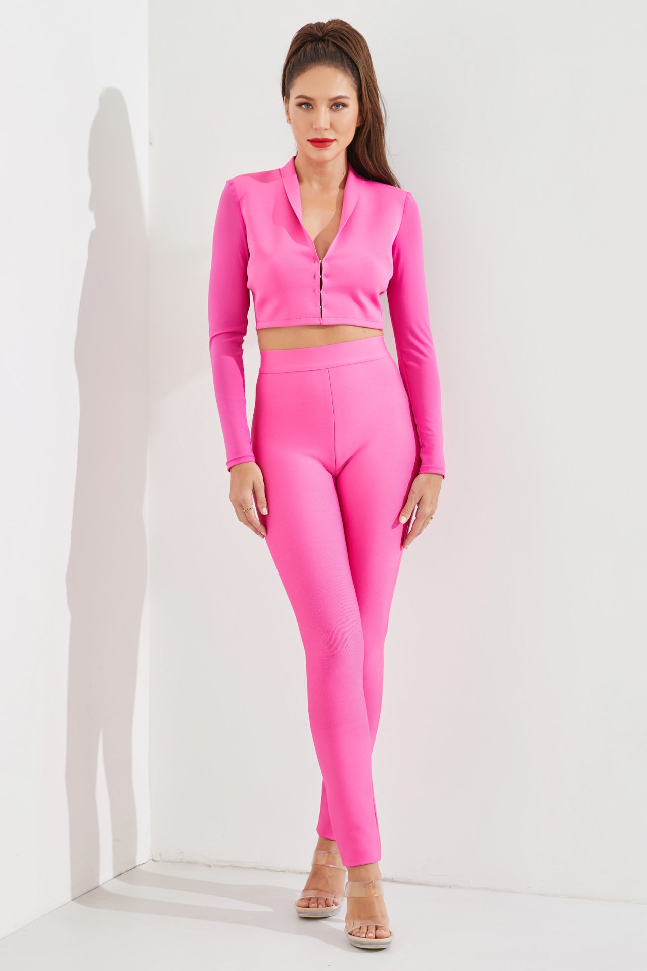 Bandage Crop Top With Collar and Pants Set