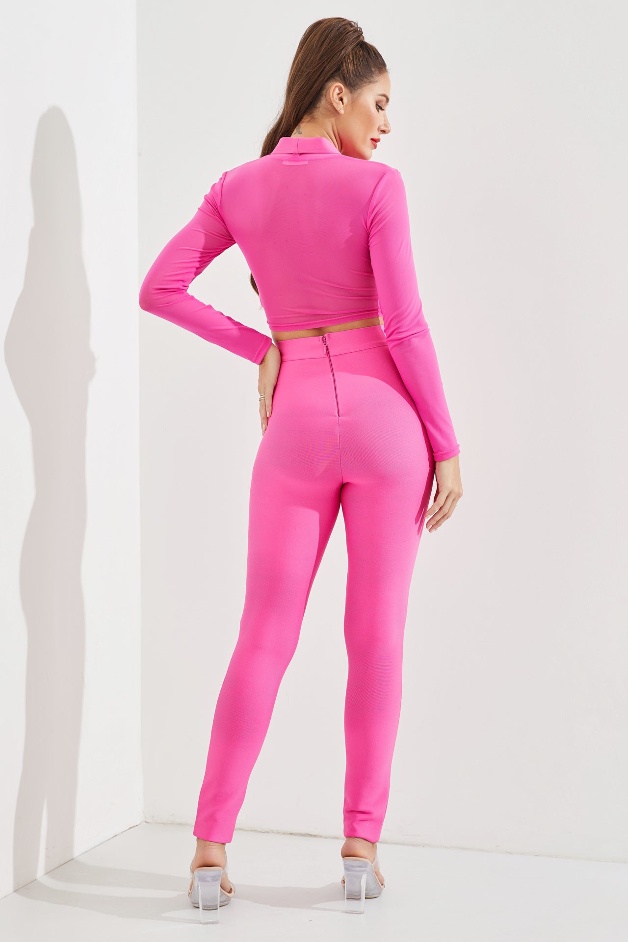 Bandage Crop Top With Collar and Pants Set